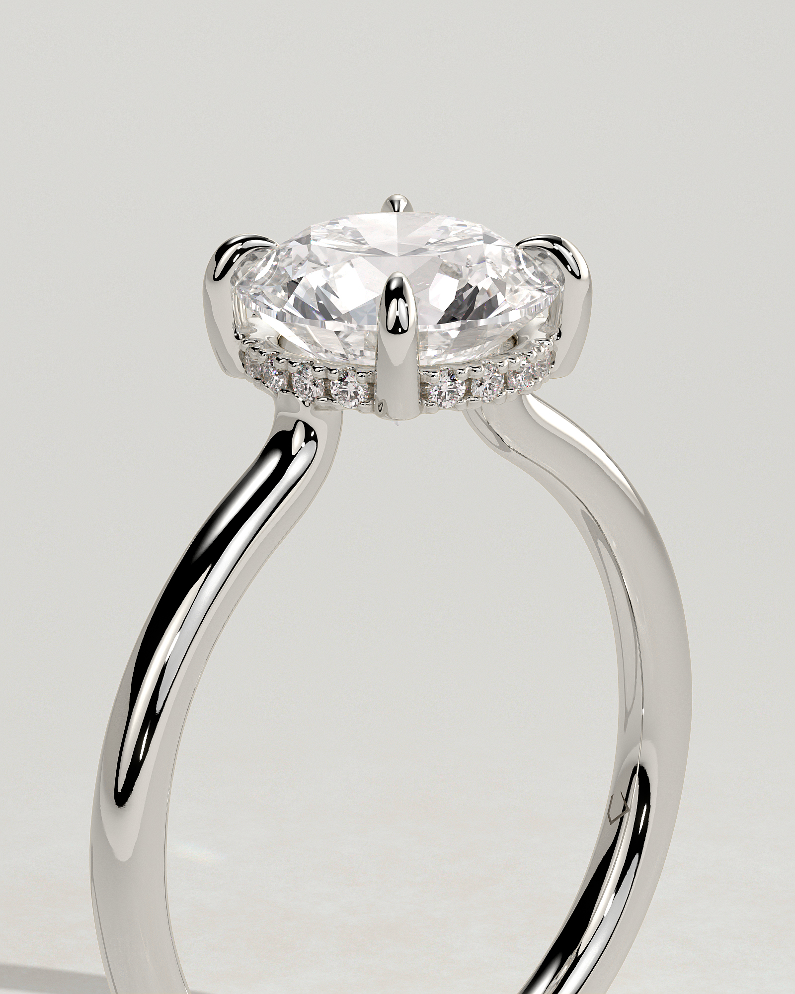 Luna - Round Floating Low Set Flush Solitaire with Hidden Halo - 18k White Gold