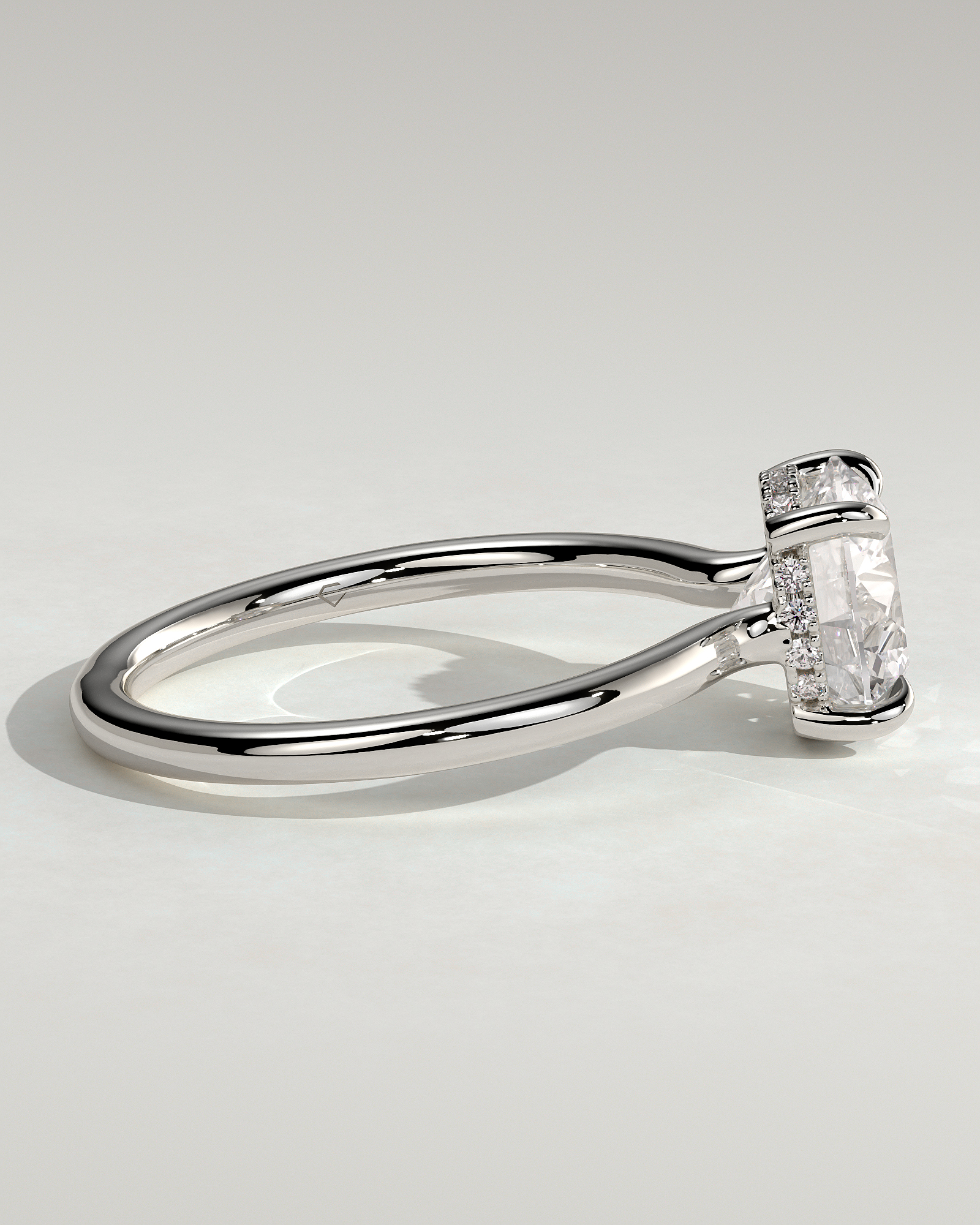 Luna - Round Floating Low Set Flush Solitaire with Hidden Halo - 18k White Gold
