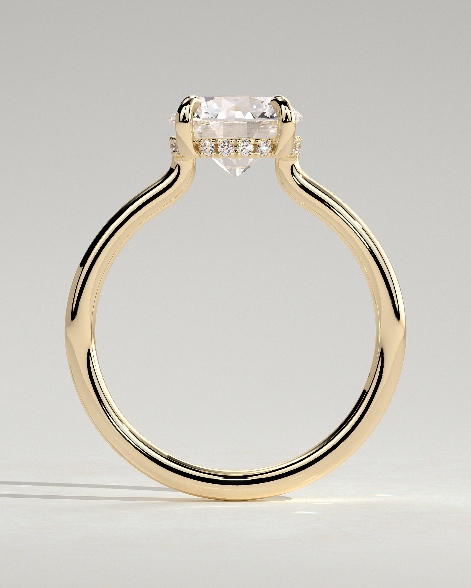 Luna - Round Floating Low Set Flush Solitaire with Hidden Halo - 18k Yellow Gold
