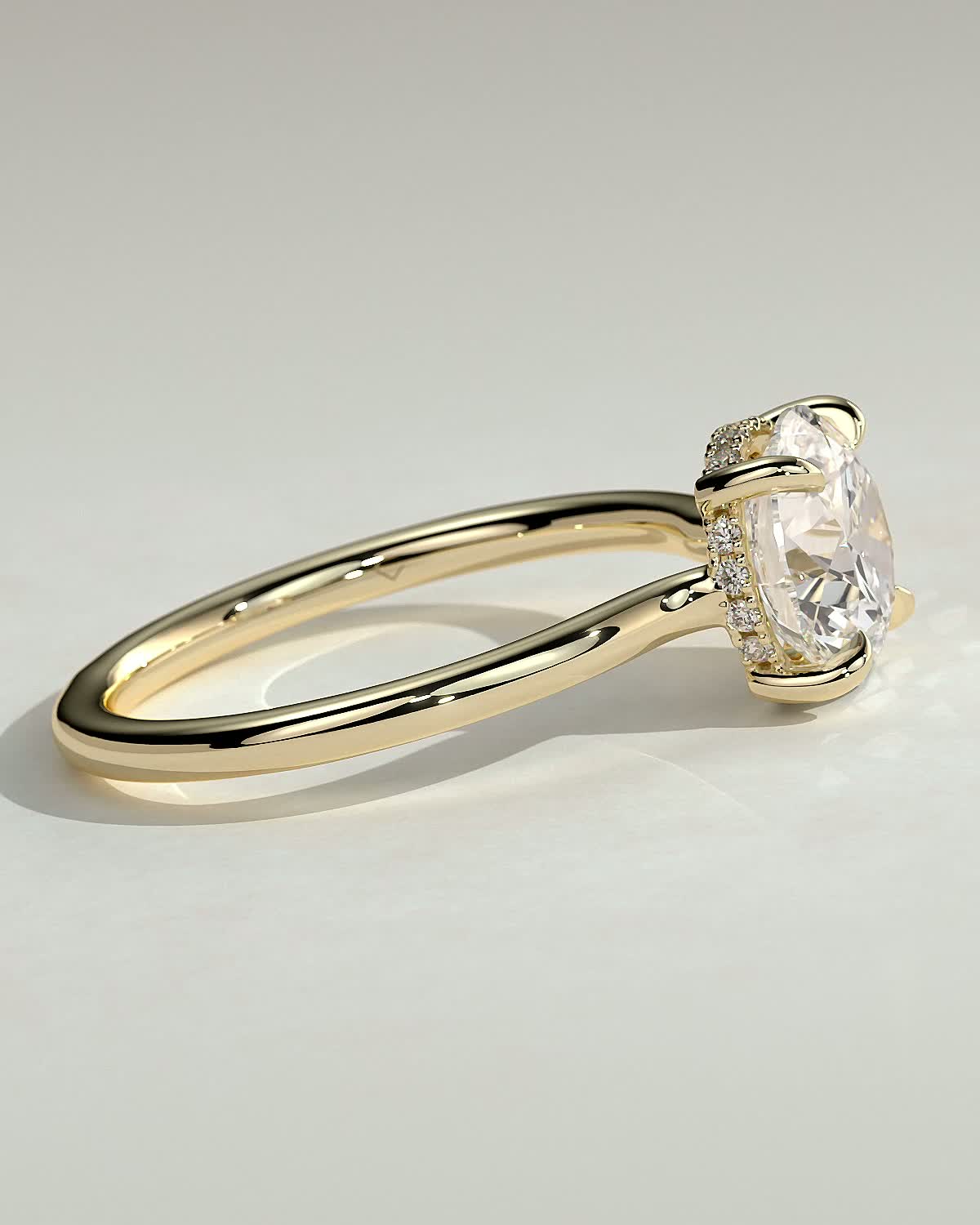 Luna - Round Floating Low Set Flush Solitaire with Hidden Halo - 18k Yellow Gold