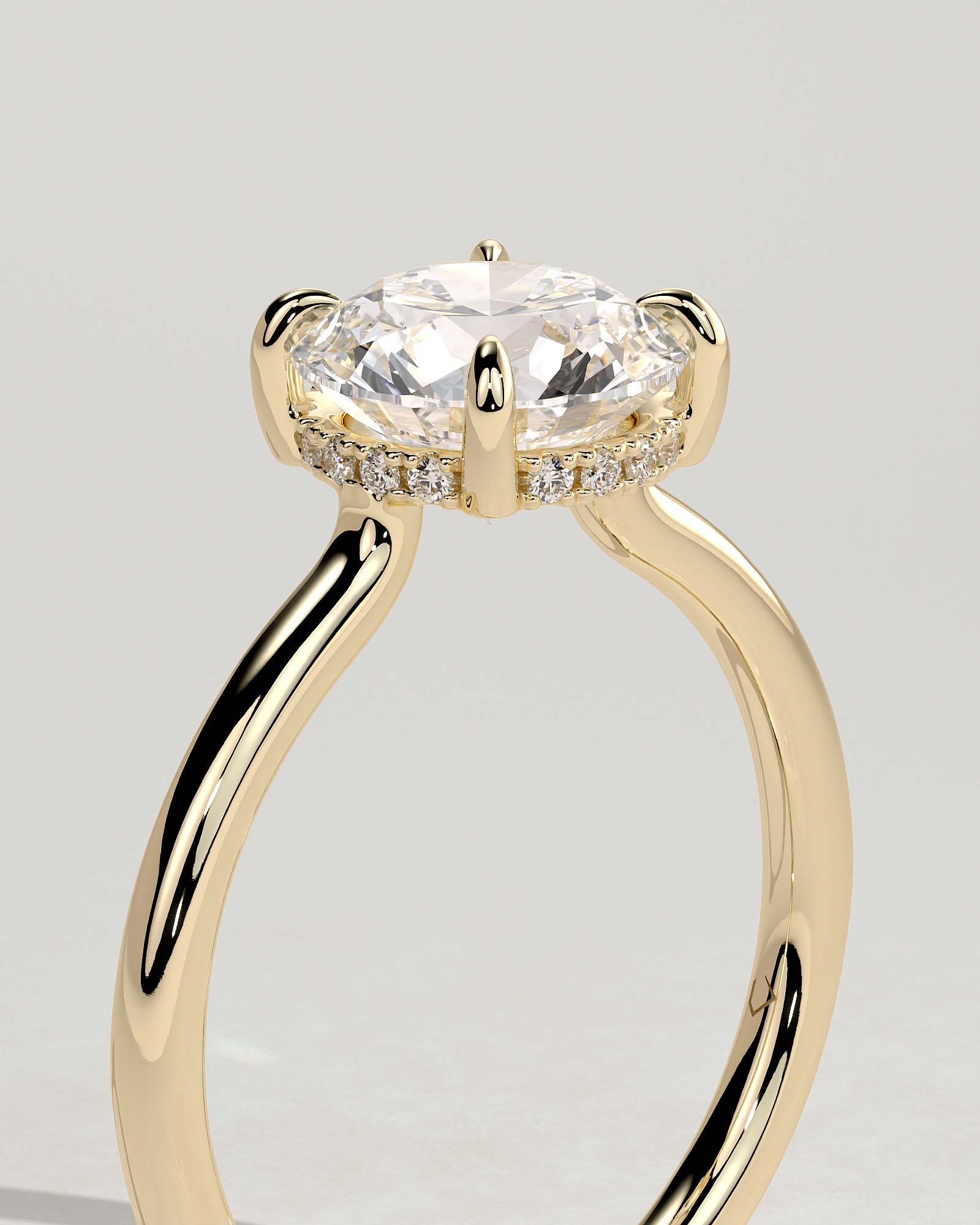 Luna - Round Floating Low Set Flush Solitaire with Hidden Halo - 18k Yellow Gold