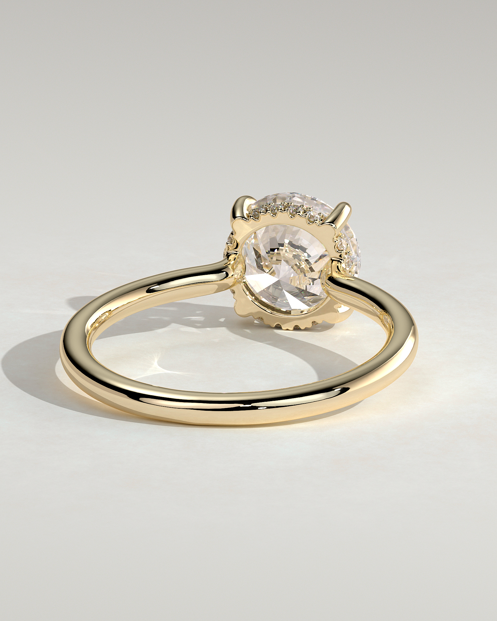 Luna - Round Floating Low Set Flush Solitaire with Hidden Halo - 18k Yellow Gold