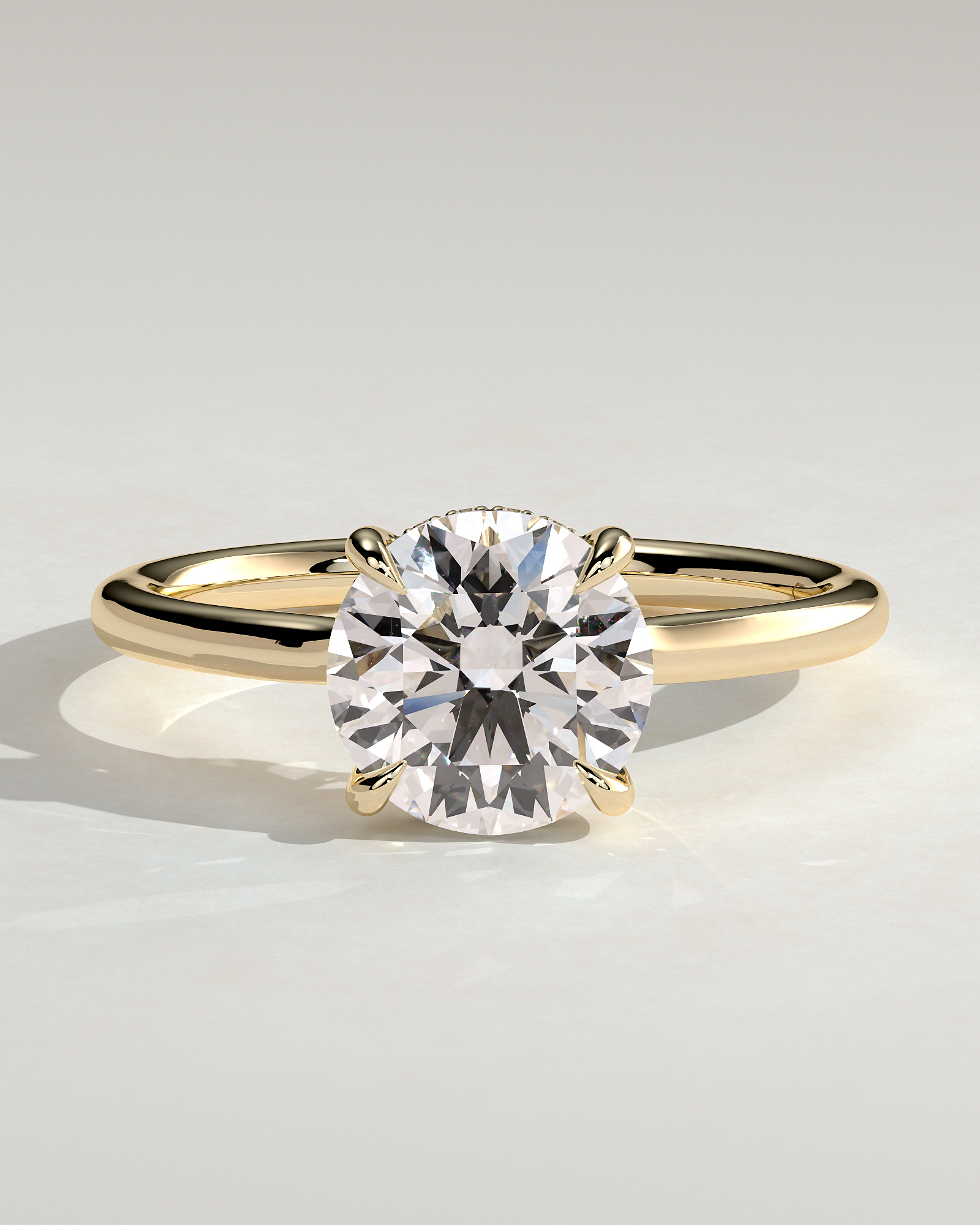 Luna - Round Floating Low Set Flush Solitaire with Hidden Halo - 18k Yellow Gold