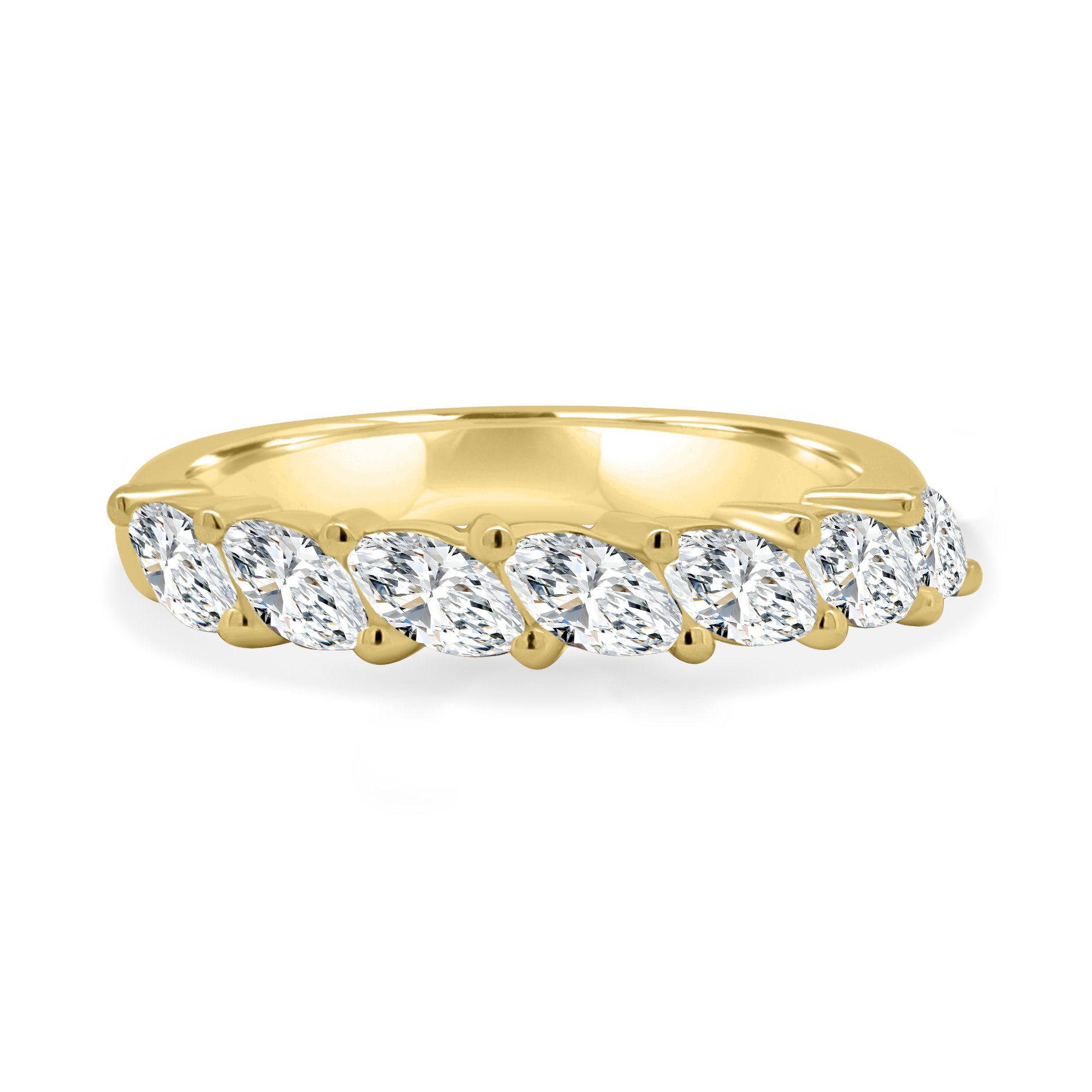 Lydia - 7 Stone Tilted Marquise Wedding Band - 18k Yellow Gold
