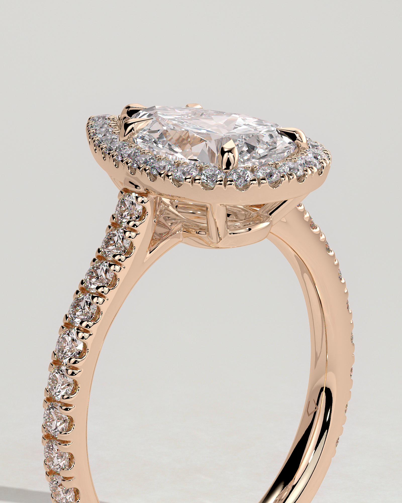 Madeline  Pear Cathedral Halo with Pav - 18k Rose Gold