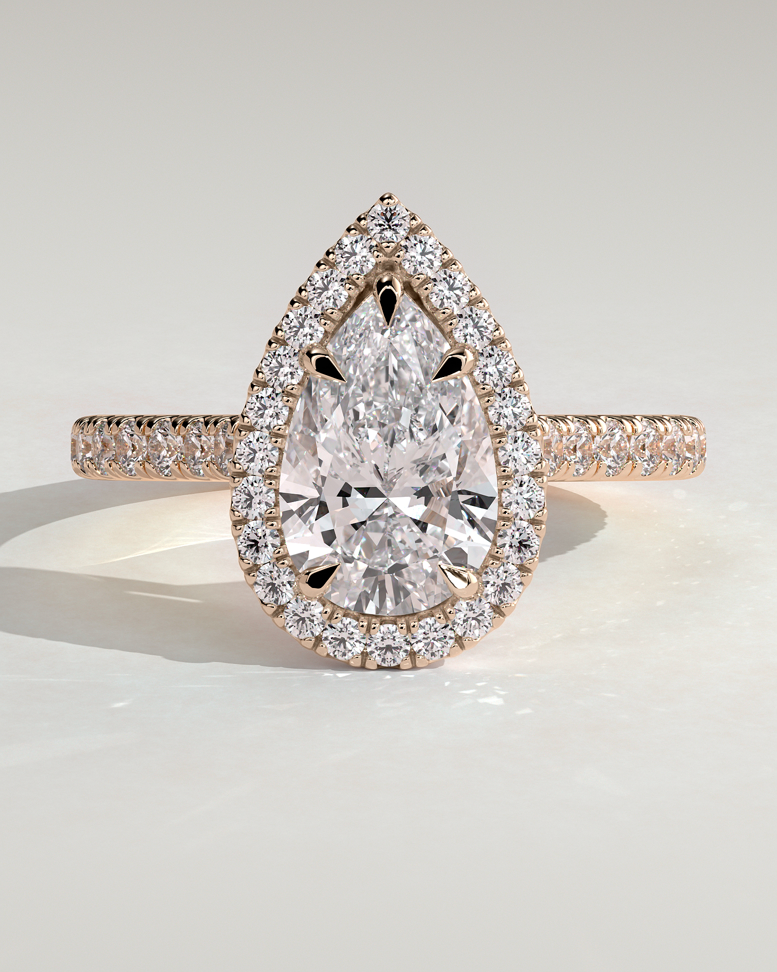 Madeline  Pear Cathedral Halo with Pav - 18k Rose Gold