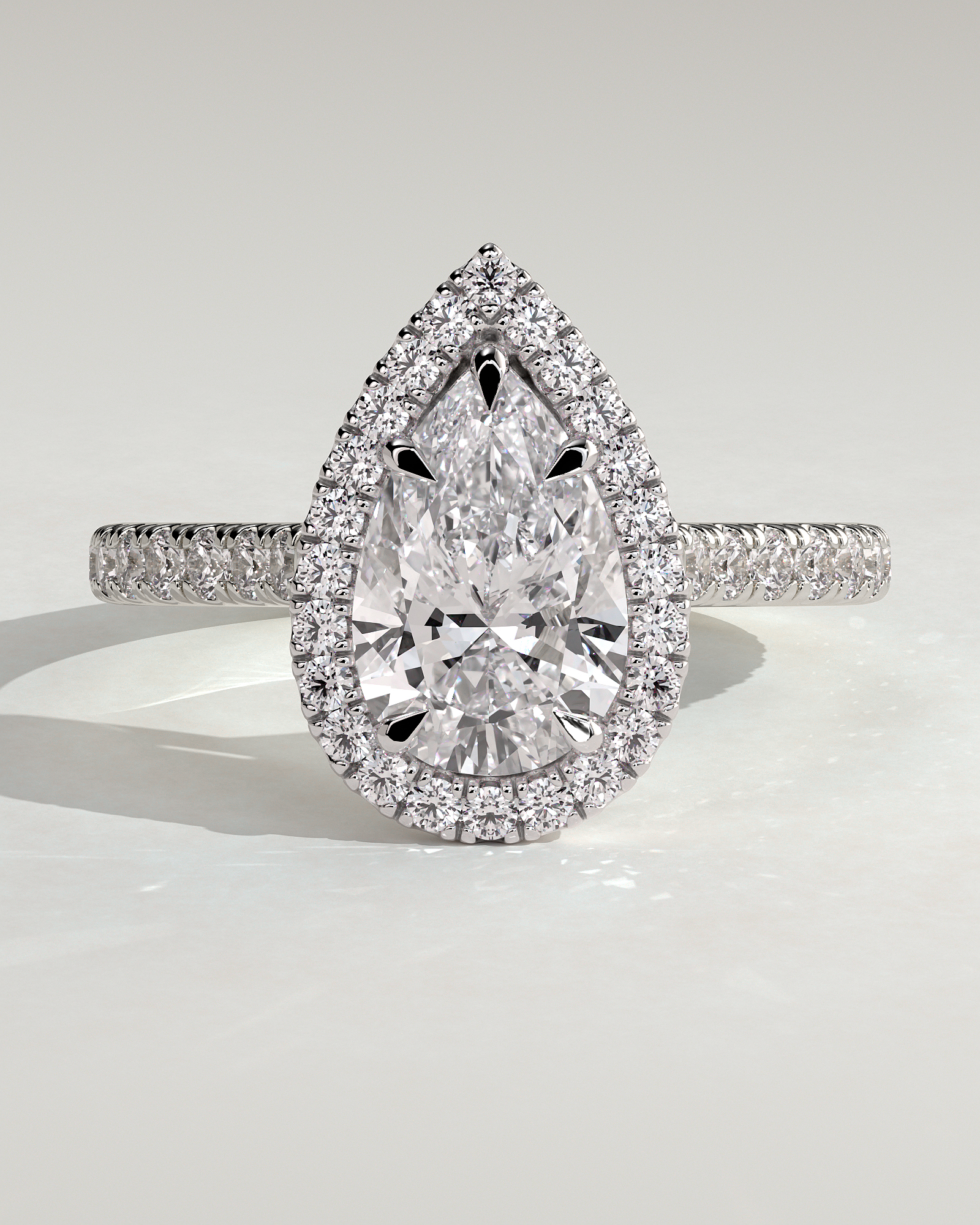 Madeline  Pear Cathedral Halo with Pav - 18k White Gold