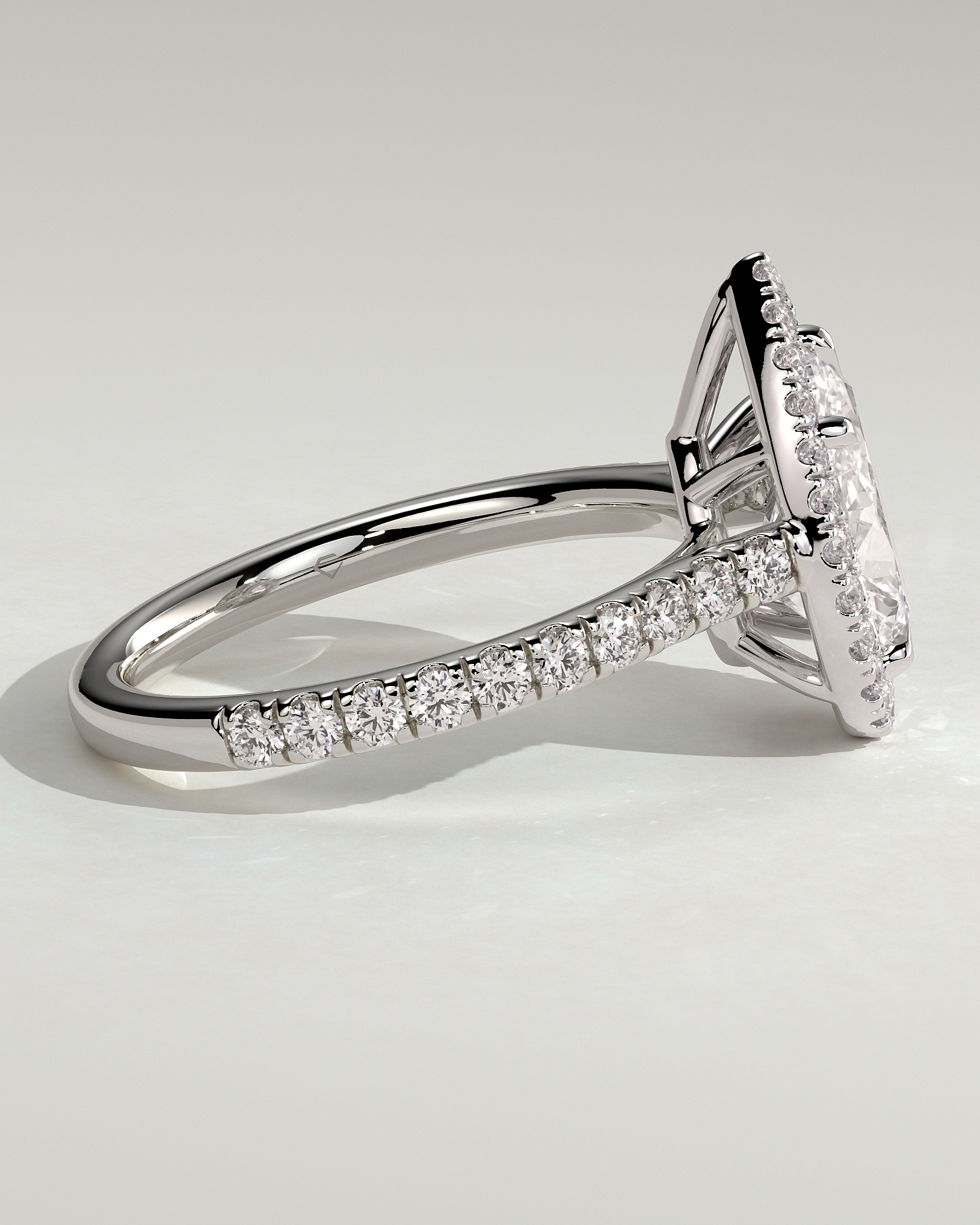 Madeline  Pear Cathedral Halo with Pav - 18k White Gold