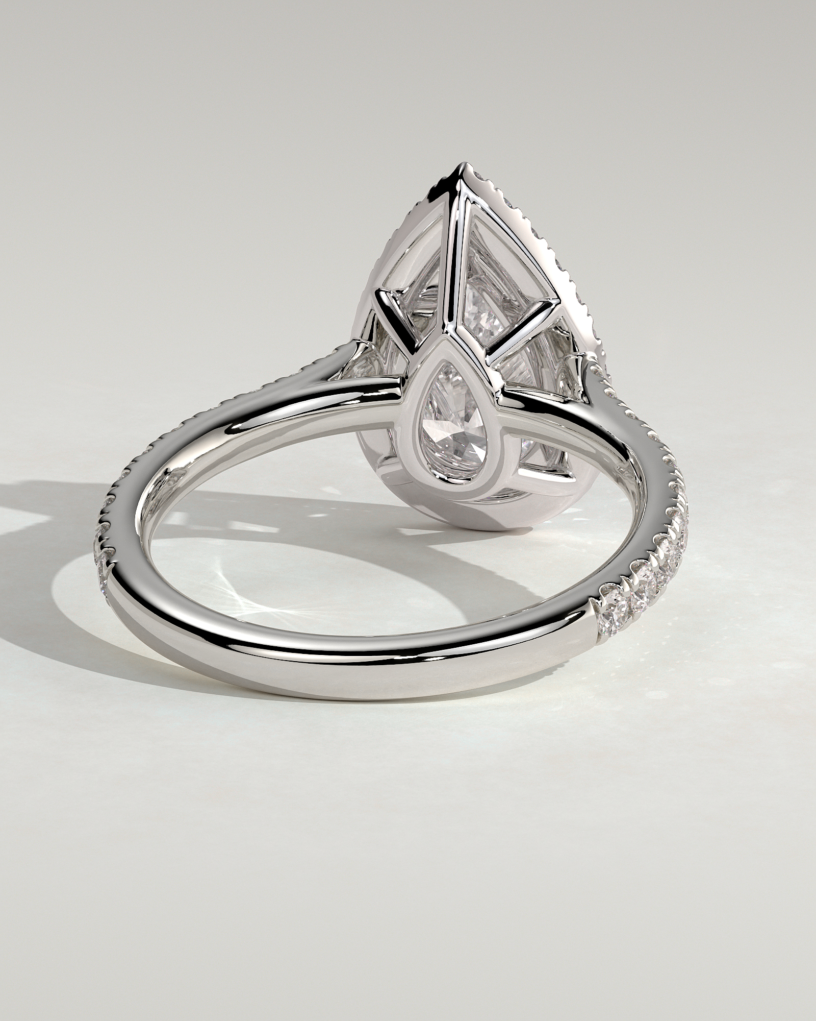 Madeline  Pear Cathedral Halo with Pav - 18k White Gold