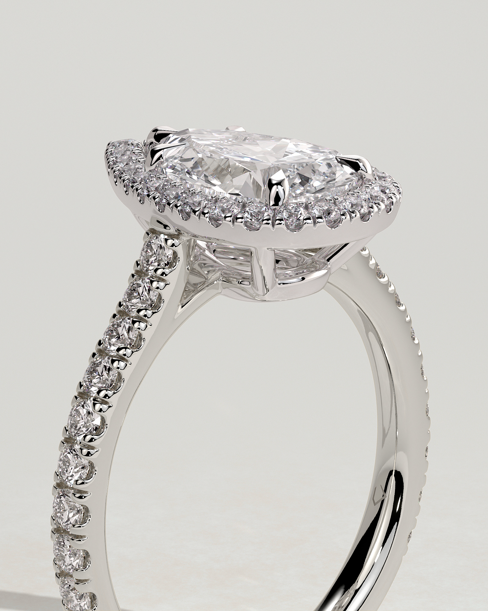 Madeline  Pear Cathedral Halo with Pav - 18k White Gold