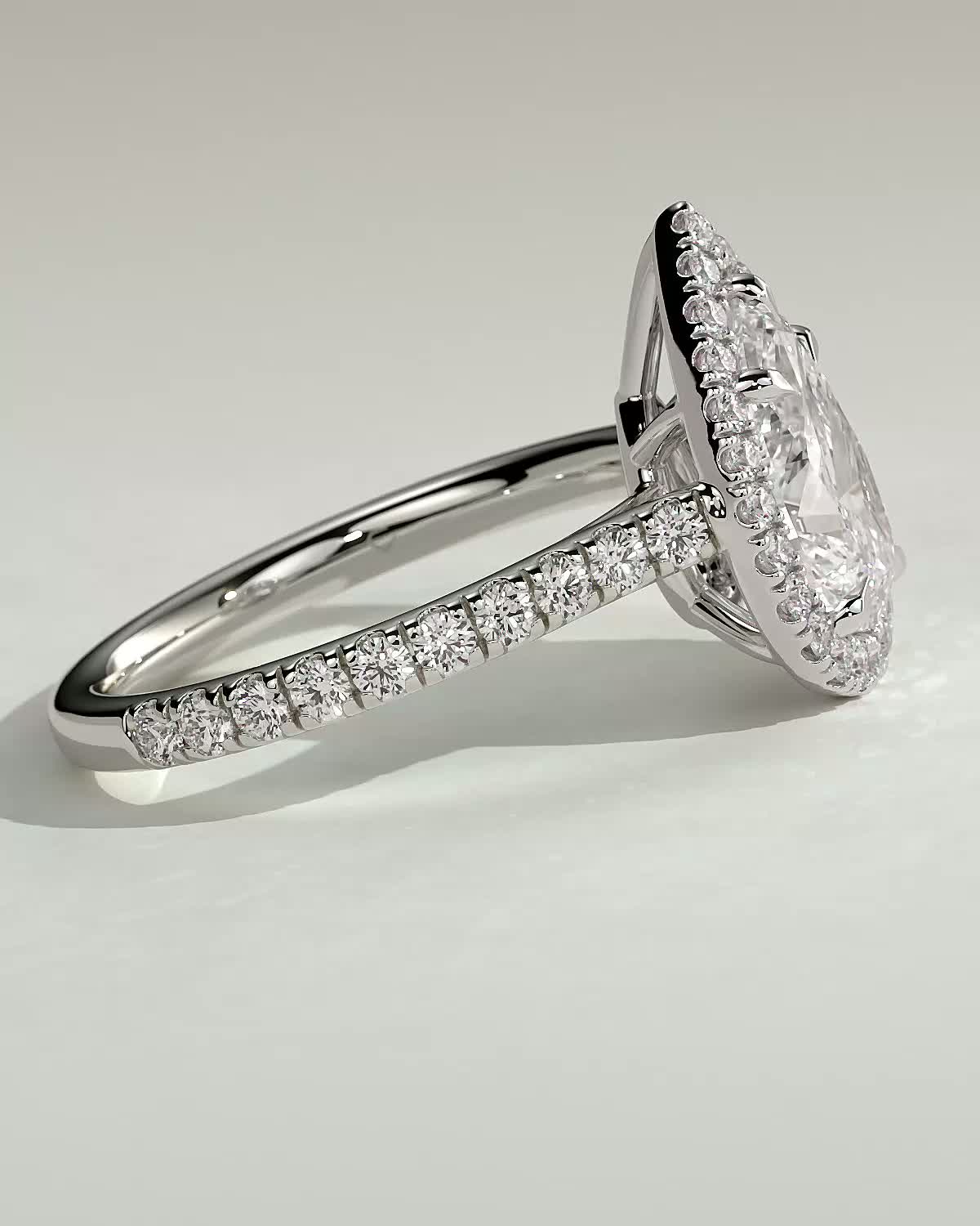 Madeline  Pear Cathedral Halo with Pav - 18k White Gold