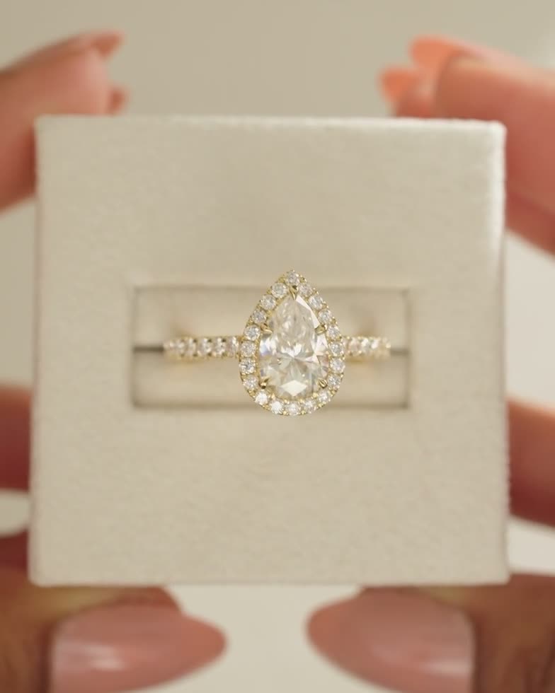 Madeline  Pear Cathedral Halo with Pav Lifestyle Image