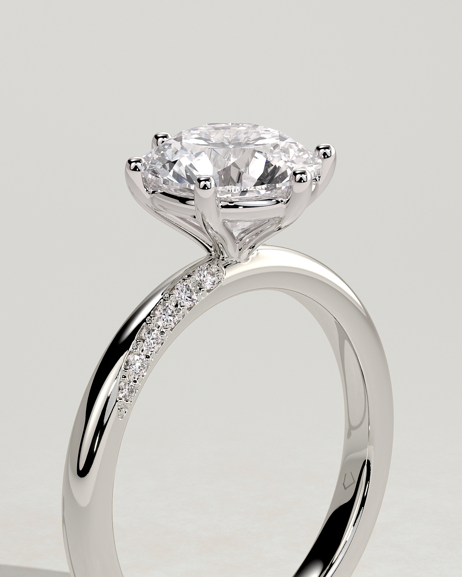 Mahlia - Round Solitaire with Sweeping Micro Pav - 18k White Gold