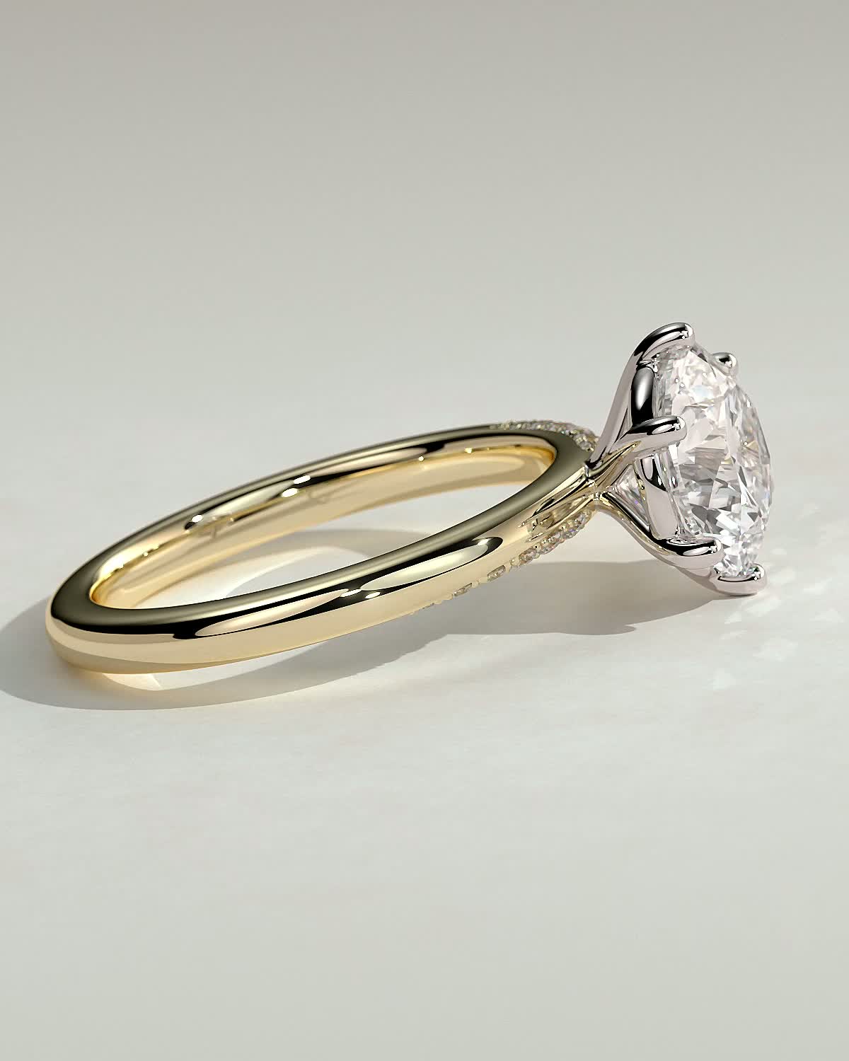 Mahlia - Round Solitaire with Sweeping Micro Pav - 18k Yellow Gold / 18k White Gold
