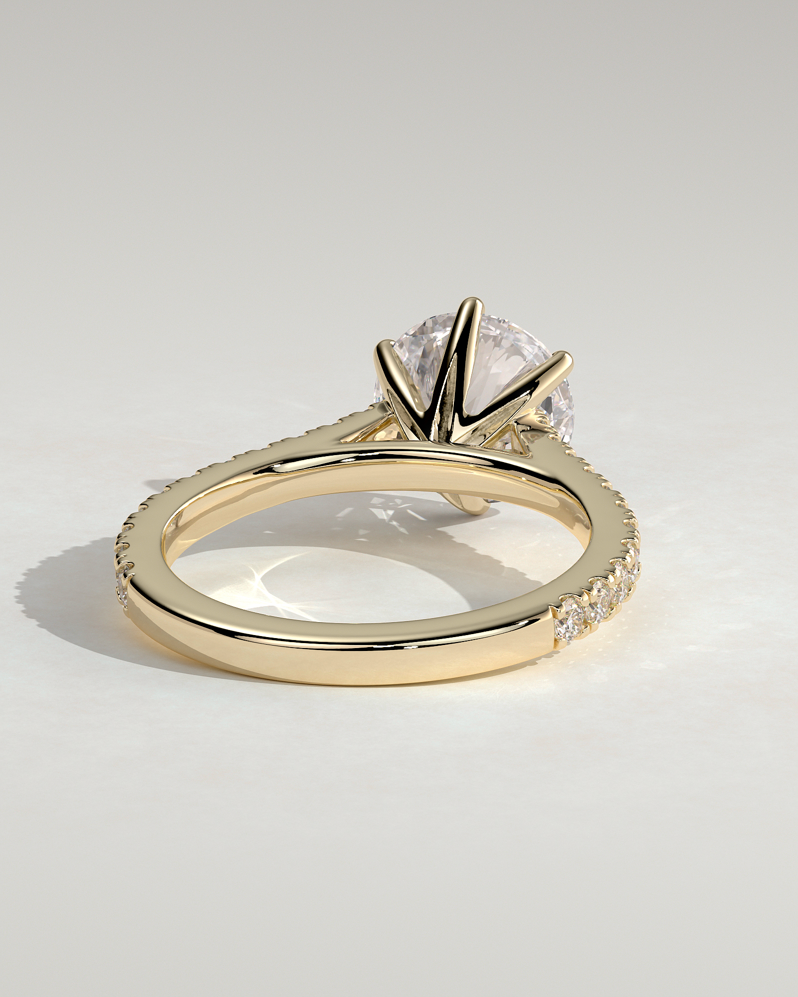 Maisy - 6 Claw Cathedral Round Solitaire with French Pav - 18k Yellow Gold