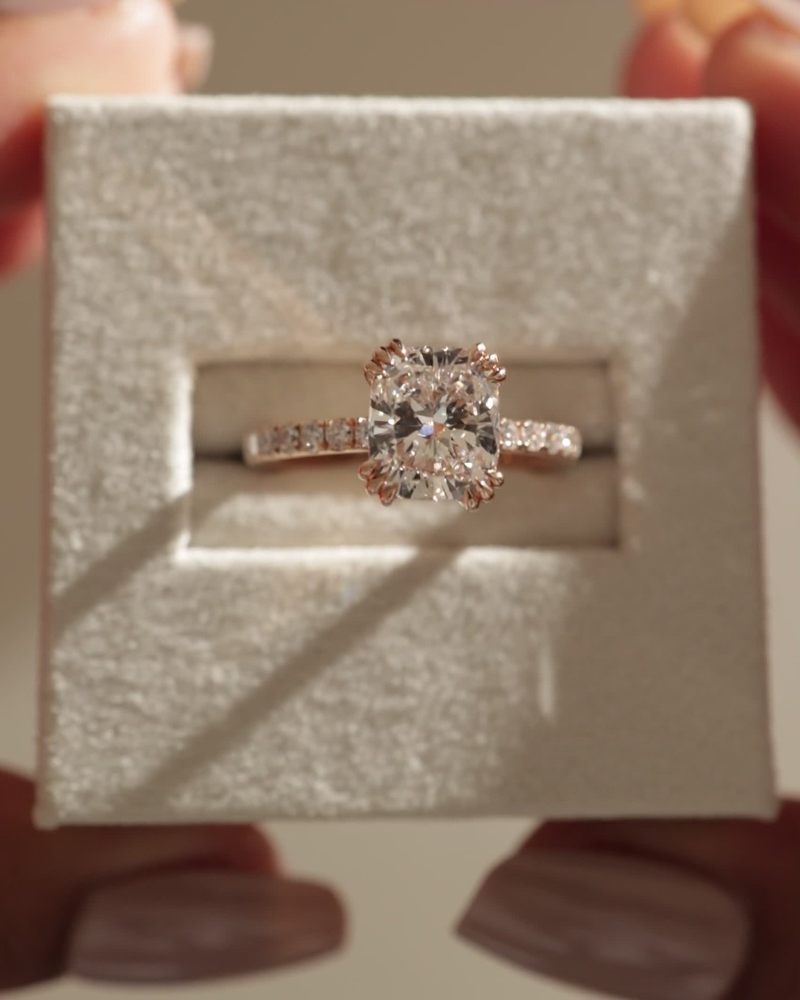 Mandy - Elongated Cushion with Triple Eagle Tip Claws and Pav Band Lifestyle Image