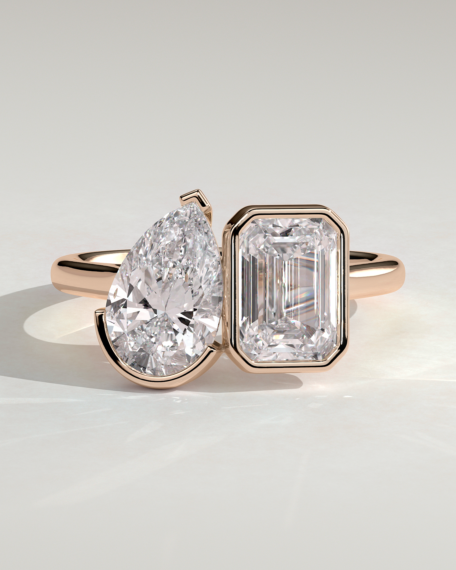 Margot - Bezel Set Pear and Emerald Toi Et Moi - 18k Rose Gold