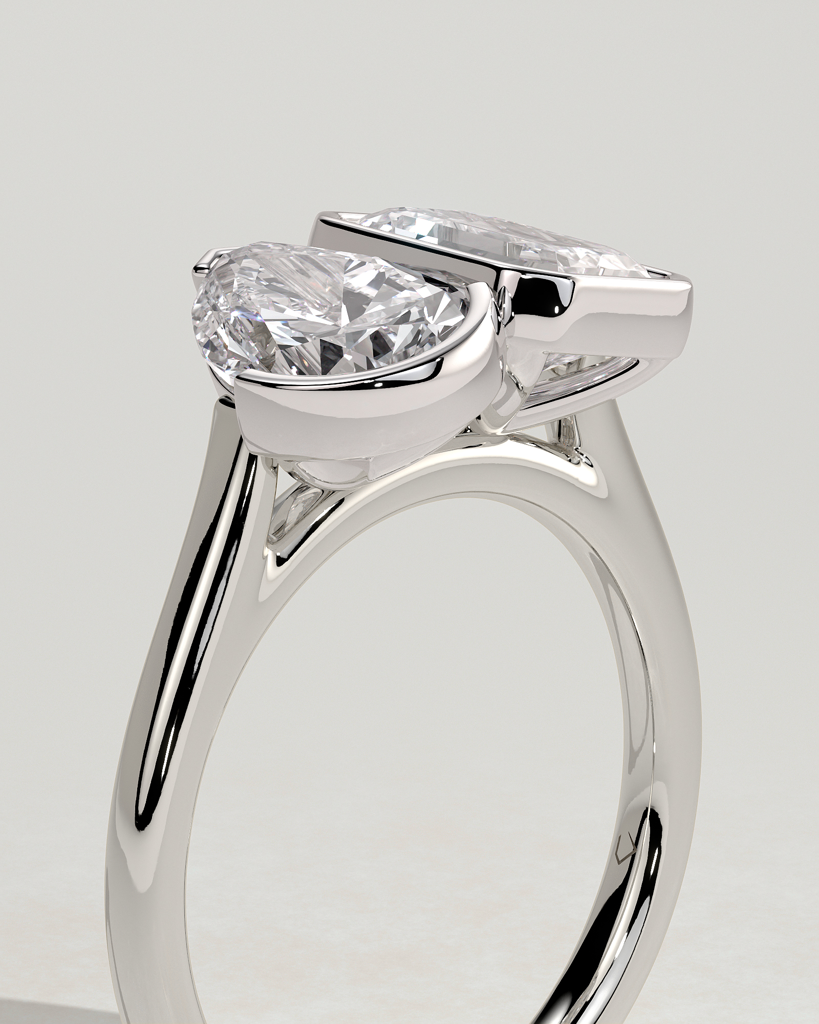 Margot - Bezel Set Pear and Emerald Toi Et Moi - 18k White Gold