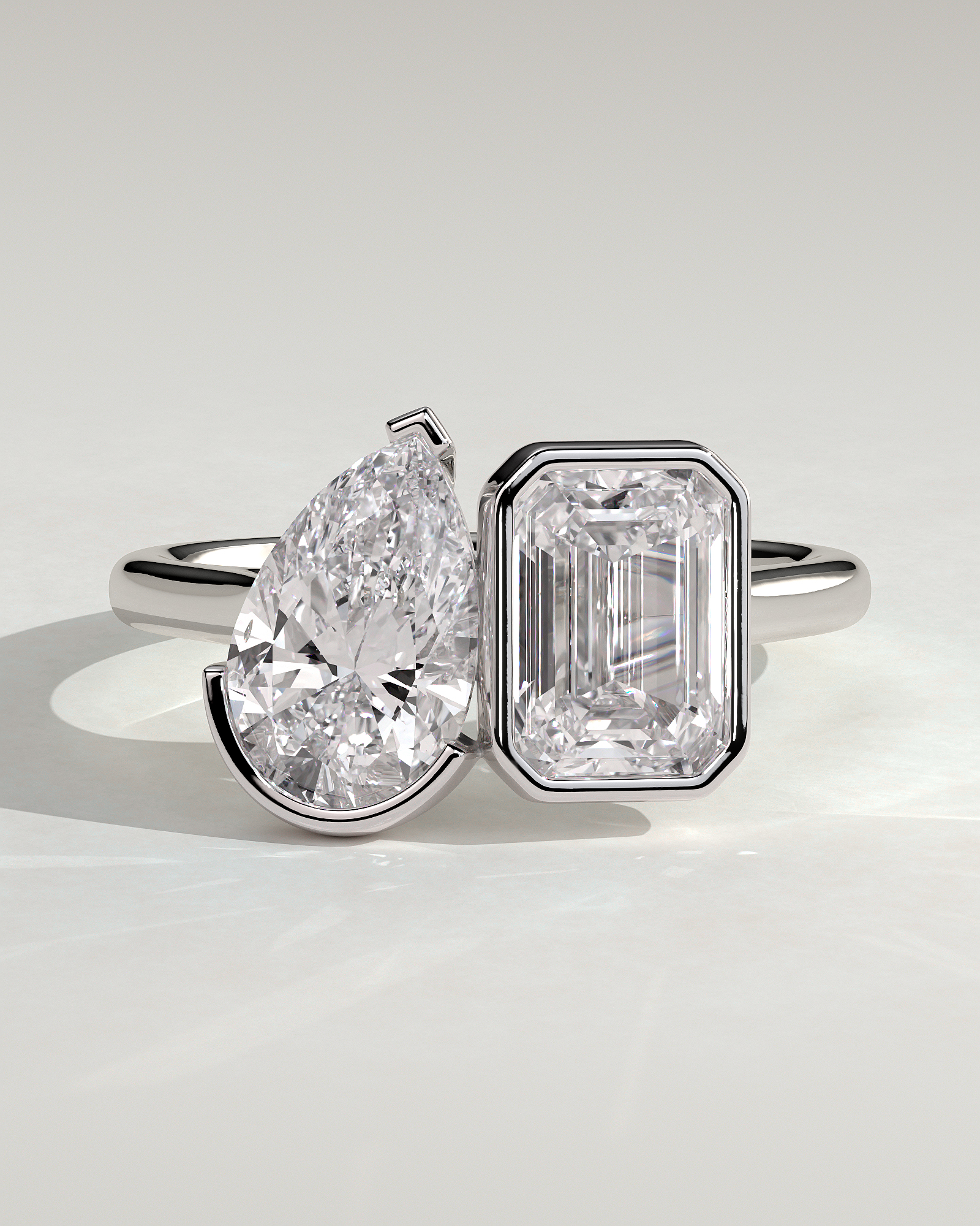 Margot - Bezel Set Pear and Emerald Toi Et Moi - 18k White Gold