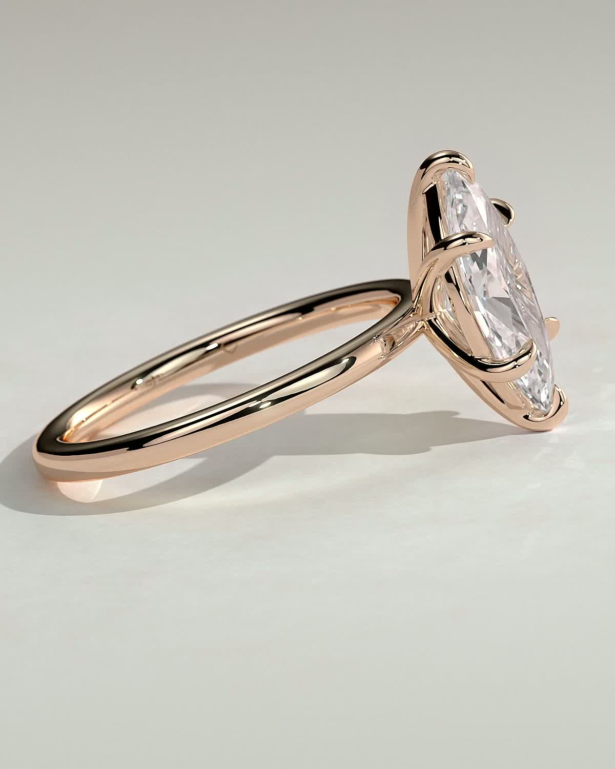 Marly - Classic Marquise 6 Claw Solitaire Engagement Ring - 18k Rose Gold High Setting