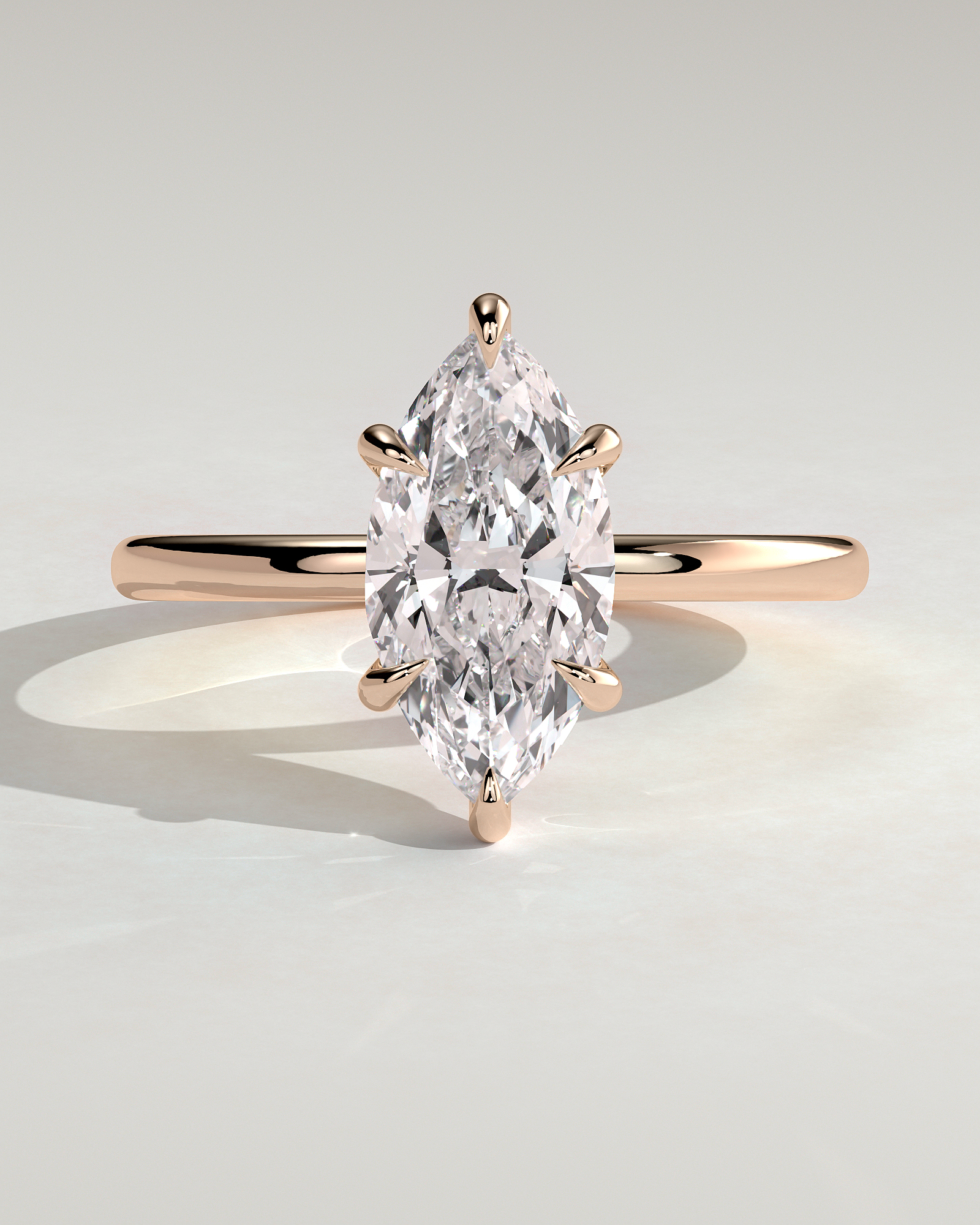 Marly - Classic Marquise 6 Claw Solitaire Engagement Ring - 18k Rose Gold High Setting