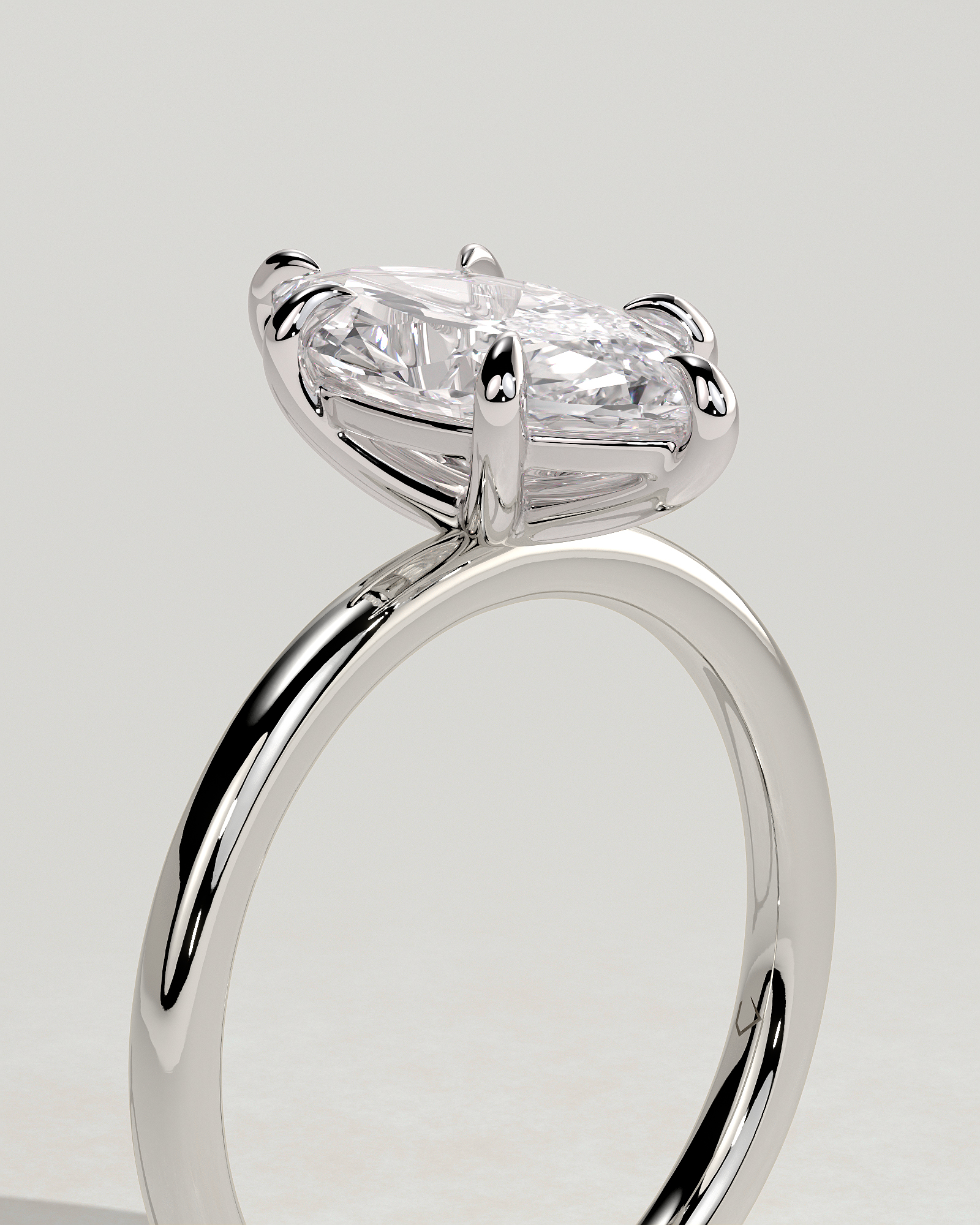 Marly - Classic Marquise 6 Claw Solitaire Engagement Ring - 18k White Gold High Setting