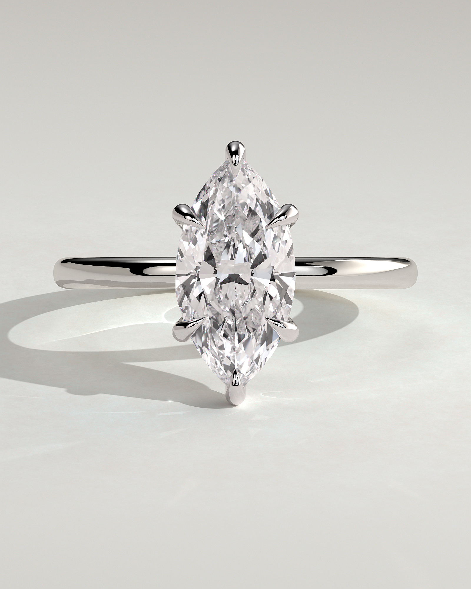 Marly - Classic Marquise 6 Claw Solitaire Engagement Ring - 18k White Gold High Setting
