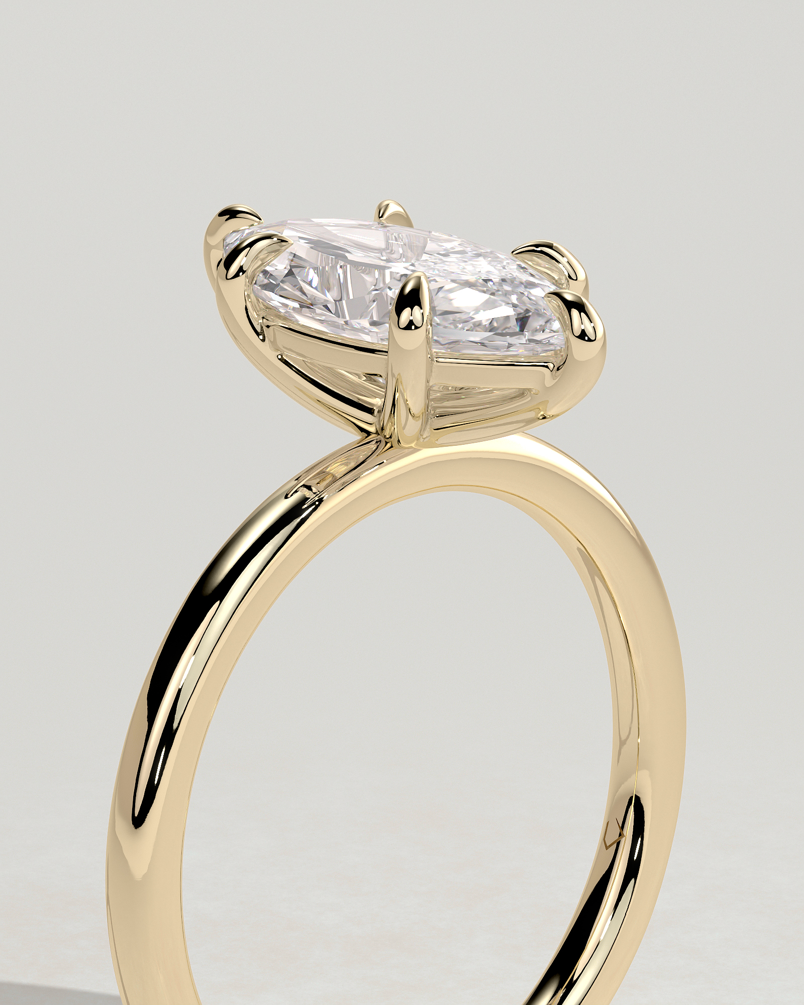 Marly - Classic Marquise 6 Claw Solitaire Engagement Ring - 18k Yellow Gold High Setting