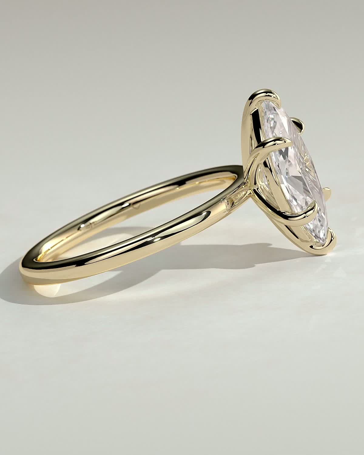 Marly - Classic Marquise 6 Claw Solitaire Engagement Ring - 18k Yellow Gold High Setting