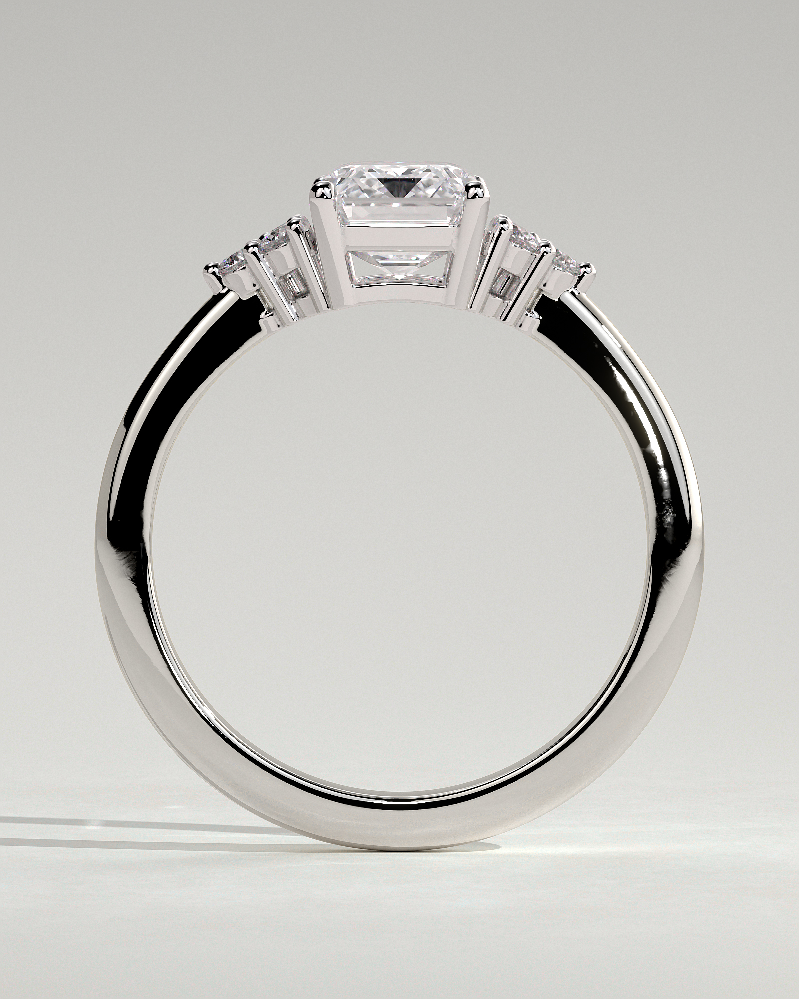 Martina - Emerald with Round Accent Stones - 18k White Gold