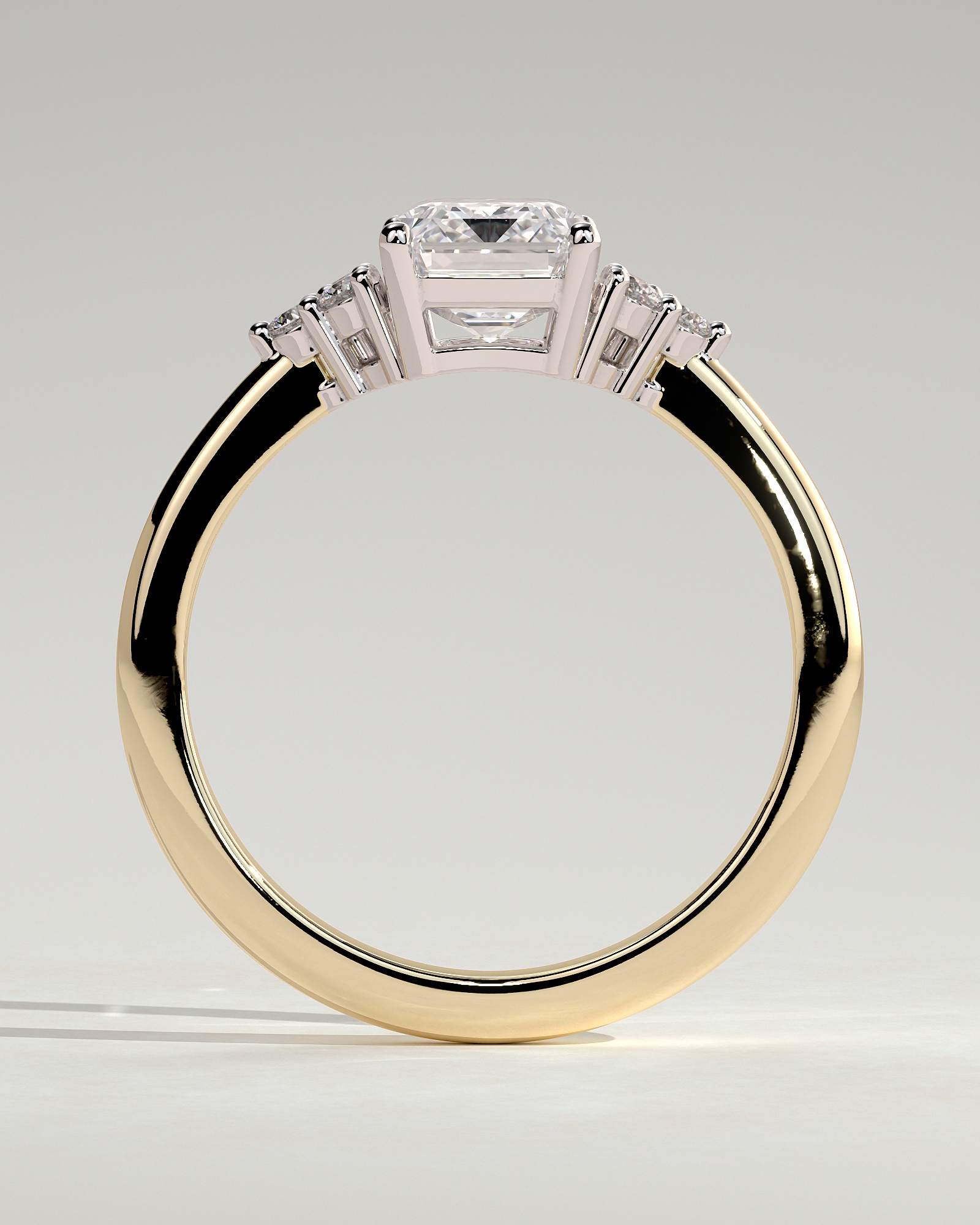 Martina - Emerald with Round Accent Stones - 18k Yellow Gold / 18k White Gold