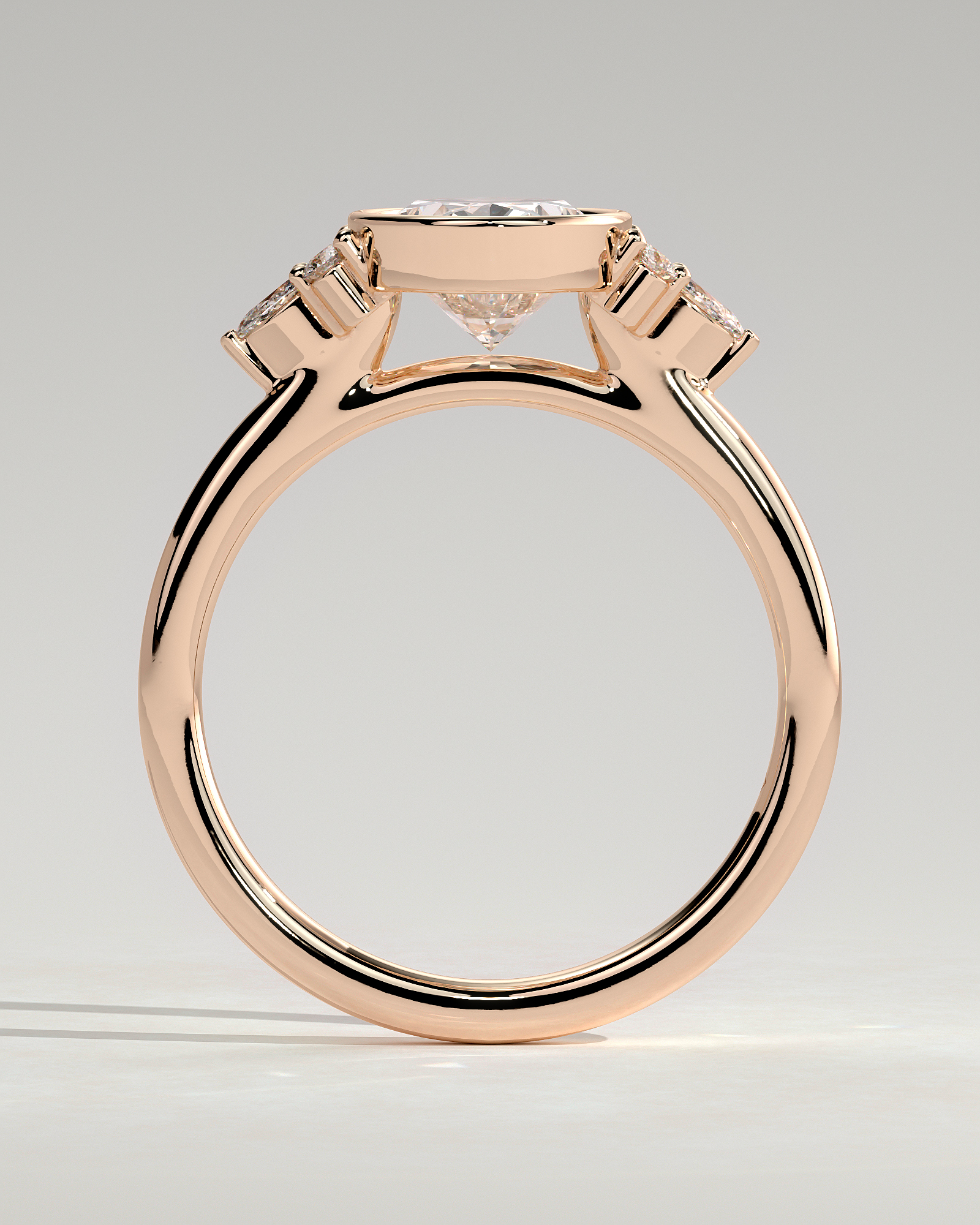 Meesha - Oval Floating Bezel with Accent Stones - 18k Rose Gold