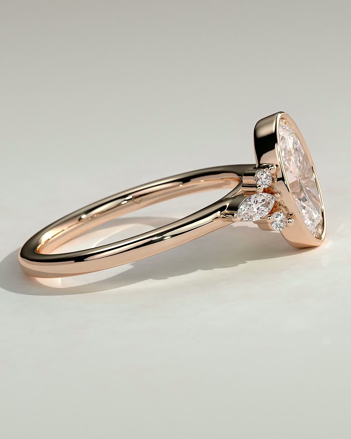 Meesha - Oval Floating Bezel with Accent Stones - 18k Rose Gold