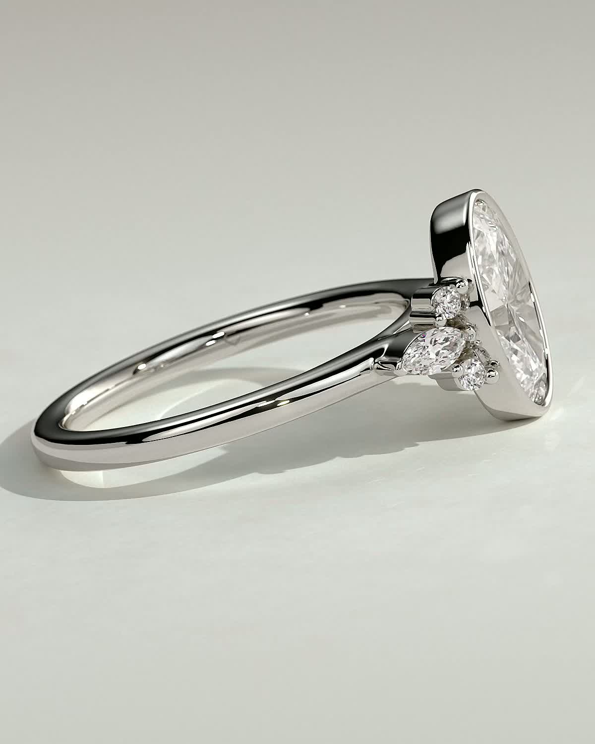 Meesha - Oval Floating Bezel with Accent Stones - 18k White Gold