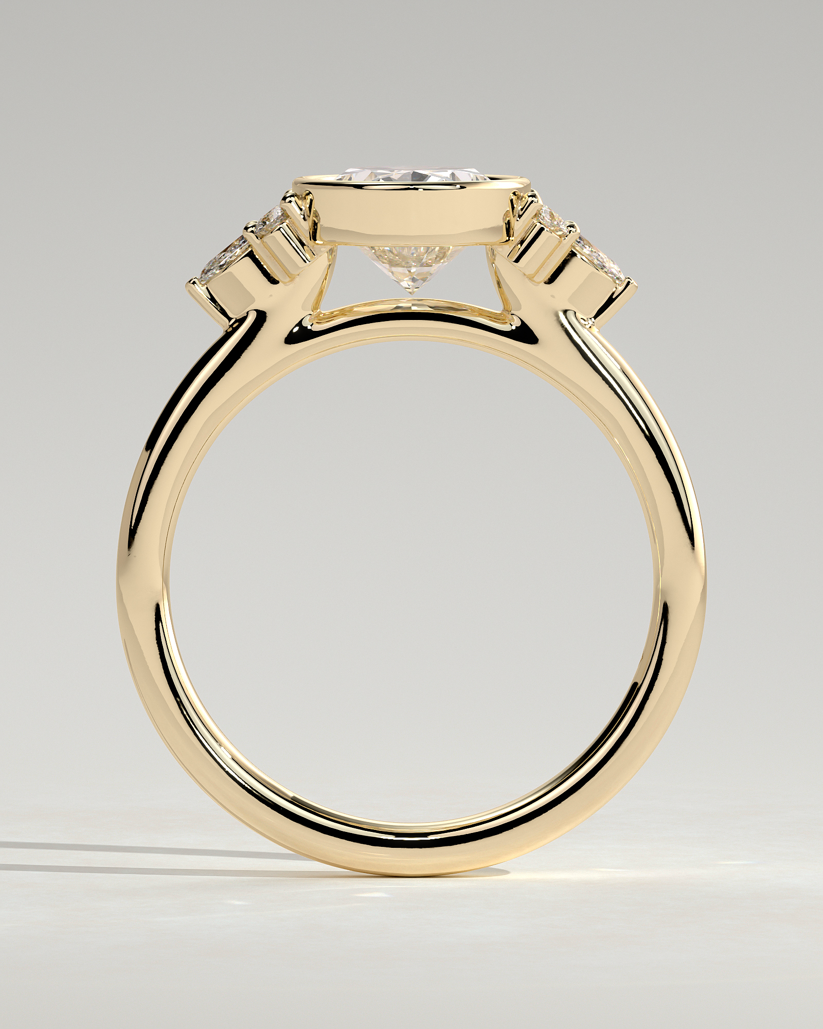 Meesha - Oval Floating Bezel with Accent Stones - 18k Yellow Gold