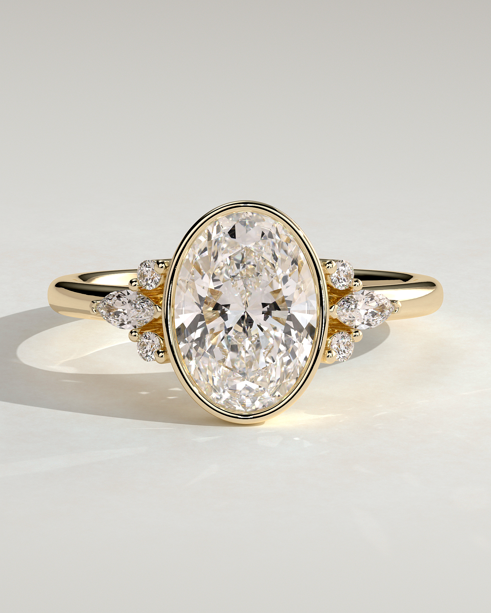 Meesha - Oval Floating Bezel with Accent Stones - 18k Yellow Gold