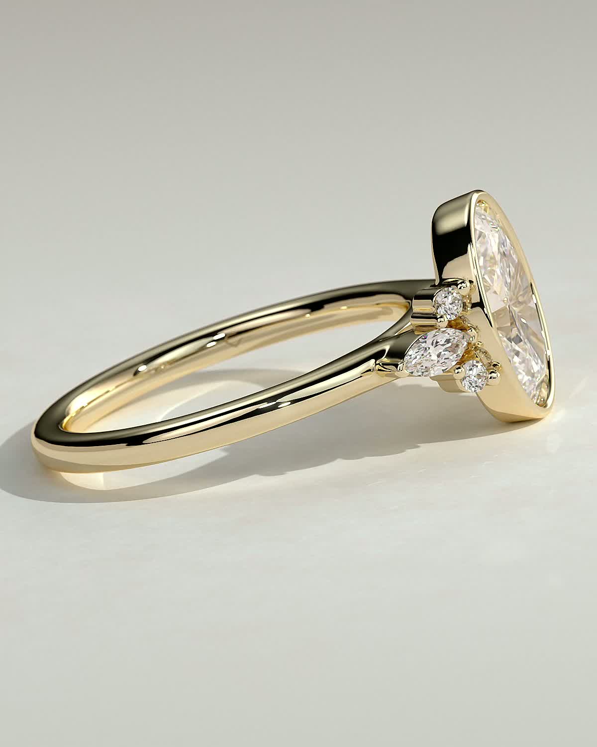 Meesha - Oval Floating Bezel with Accent Stones - 18k Yellow Gold