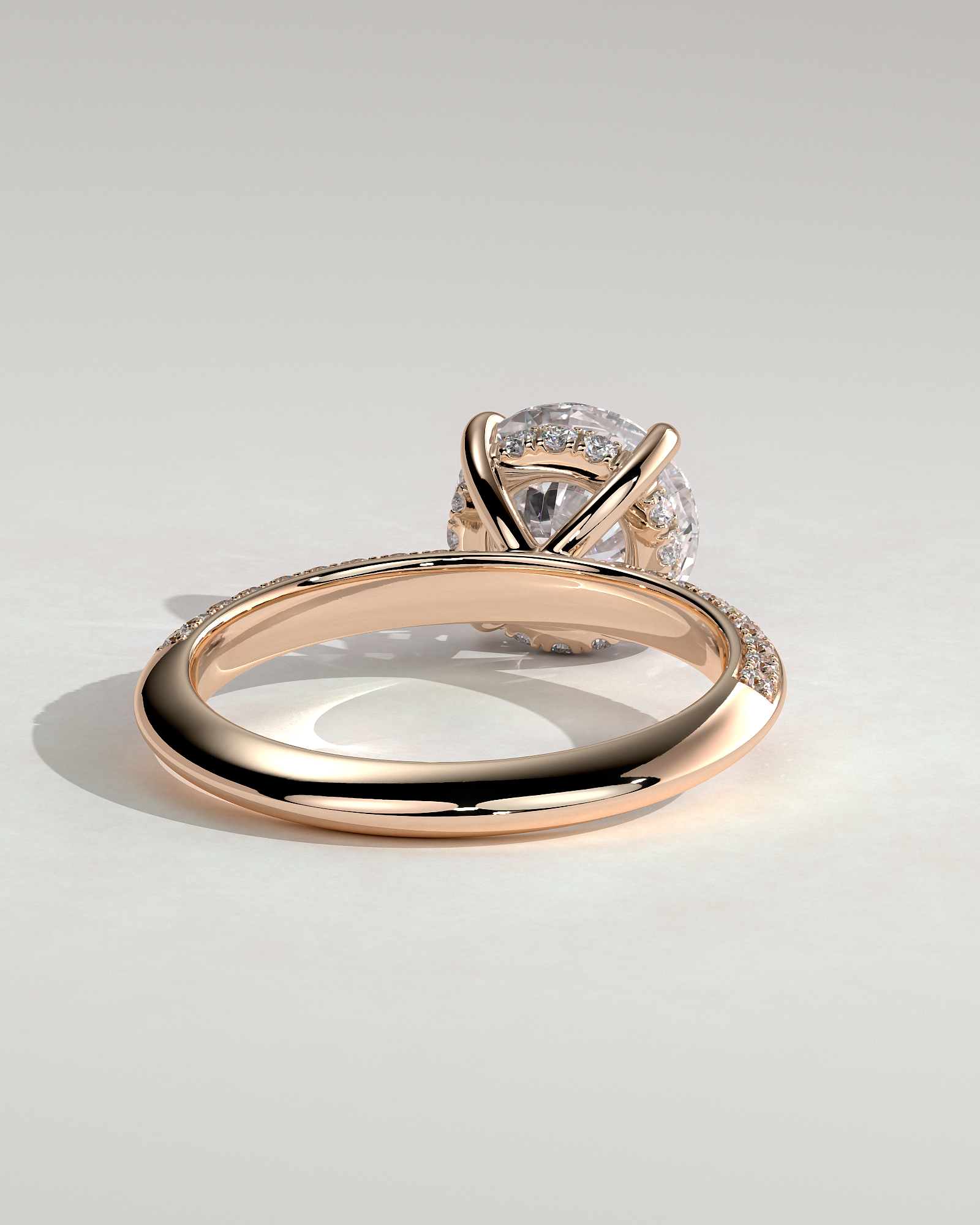 Melinda - 4 Claw Knife Edge Round Solitaire with Hidden Halo and Pav - 18k Rose Gold