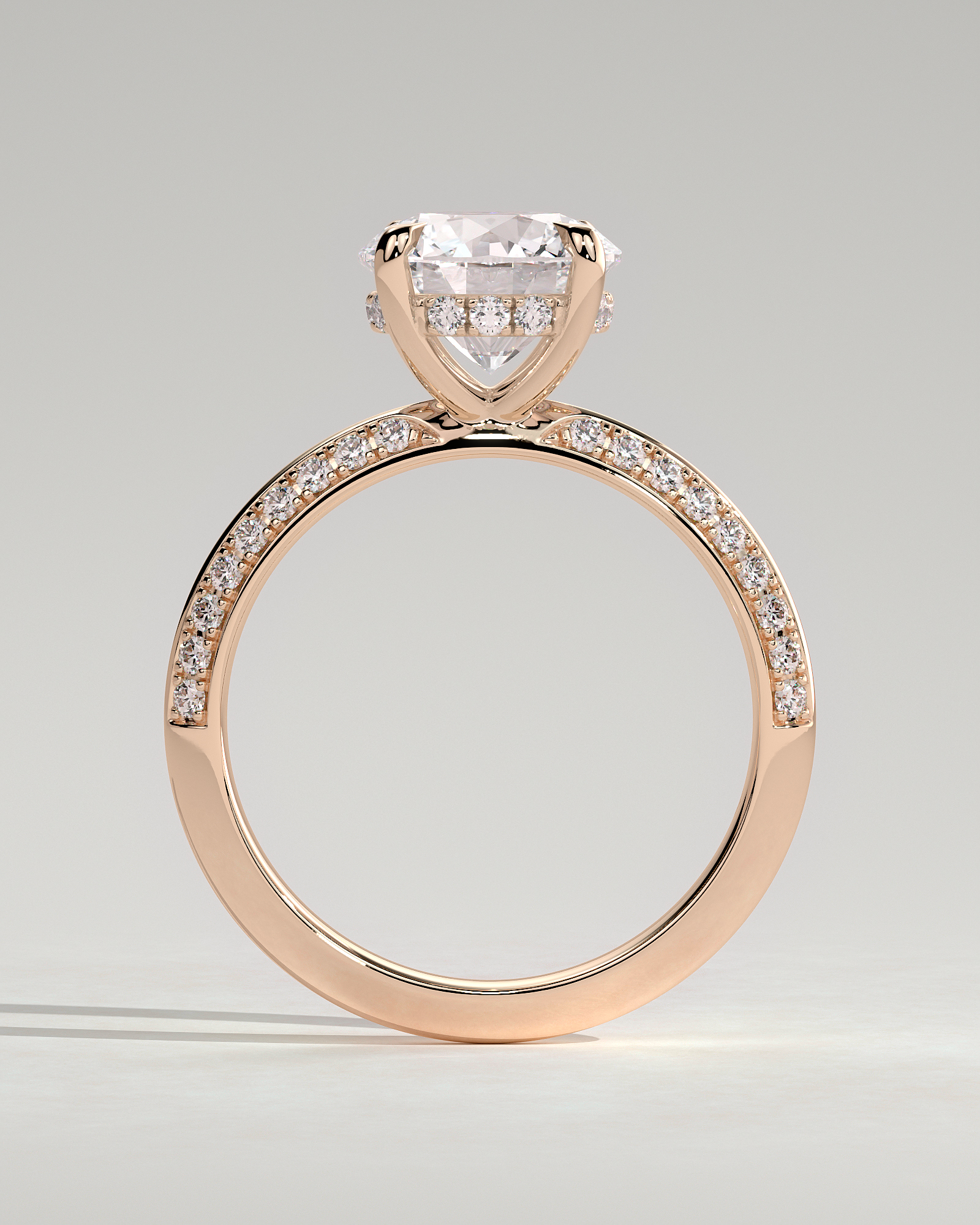 Melinda - 4 Claw Knife Edge Round Solitaire with Hidden Halo and Pav - 18k Rose Gold