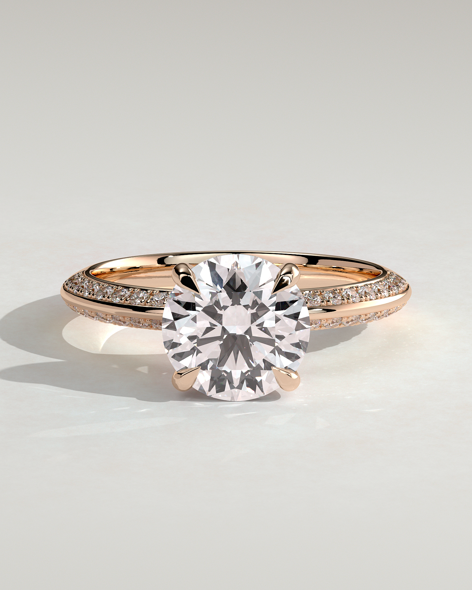 Melinda - 4 Claw Knife Edge Round Solitaire with Hidden Halo and Pav - 18k Rose Gold