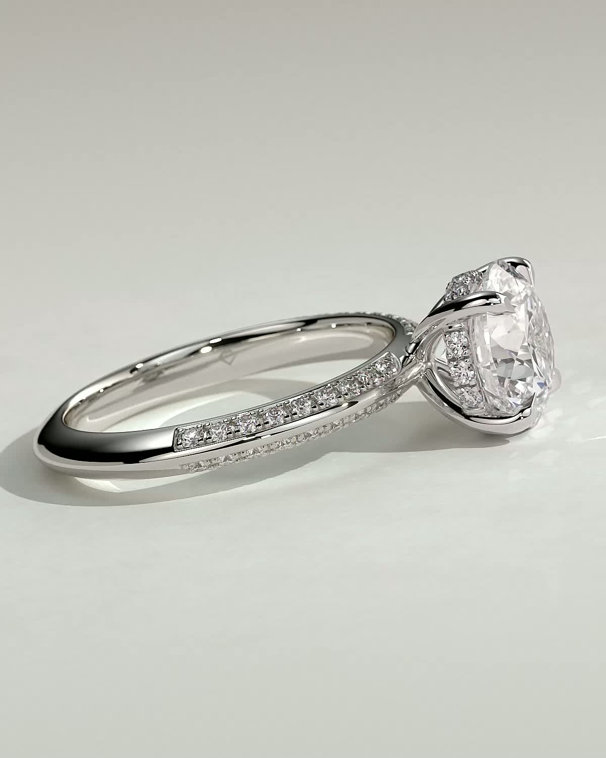 Melinda - 4 Claw Knife Edge Round Solitaire with Hidden Halo and Pav - 18k White Gold