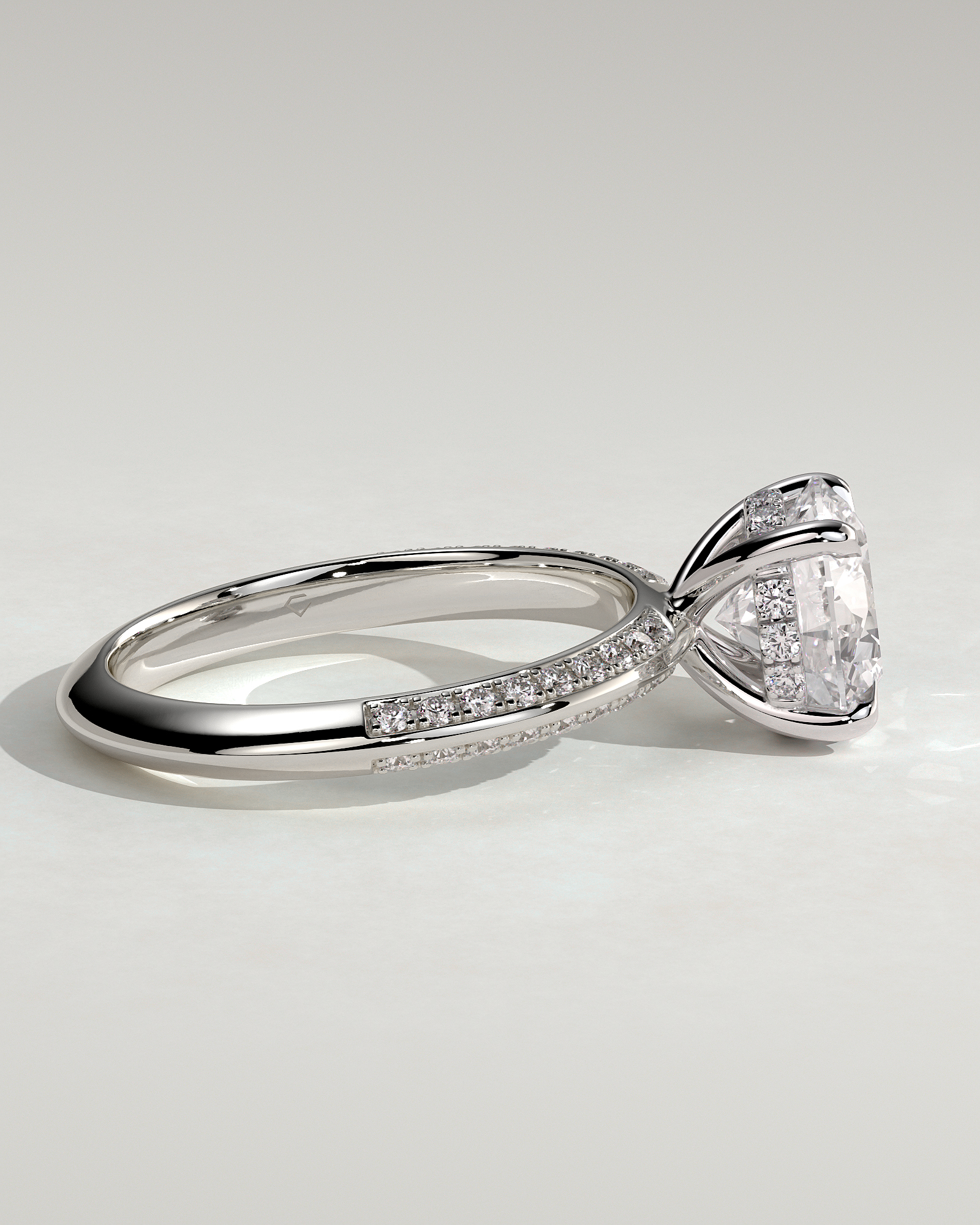 Melinda - 4 Claw Knife Edge Round Solitaire with Hidden Halo and Pav - 18k White Gold
