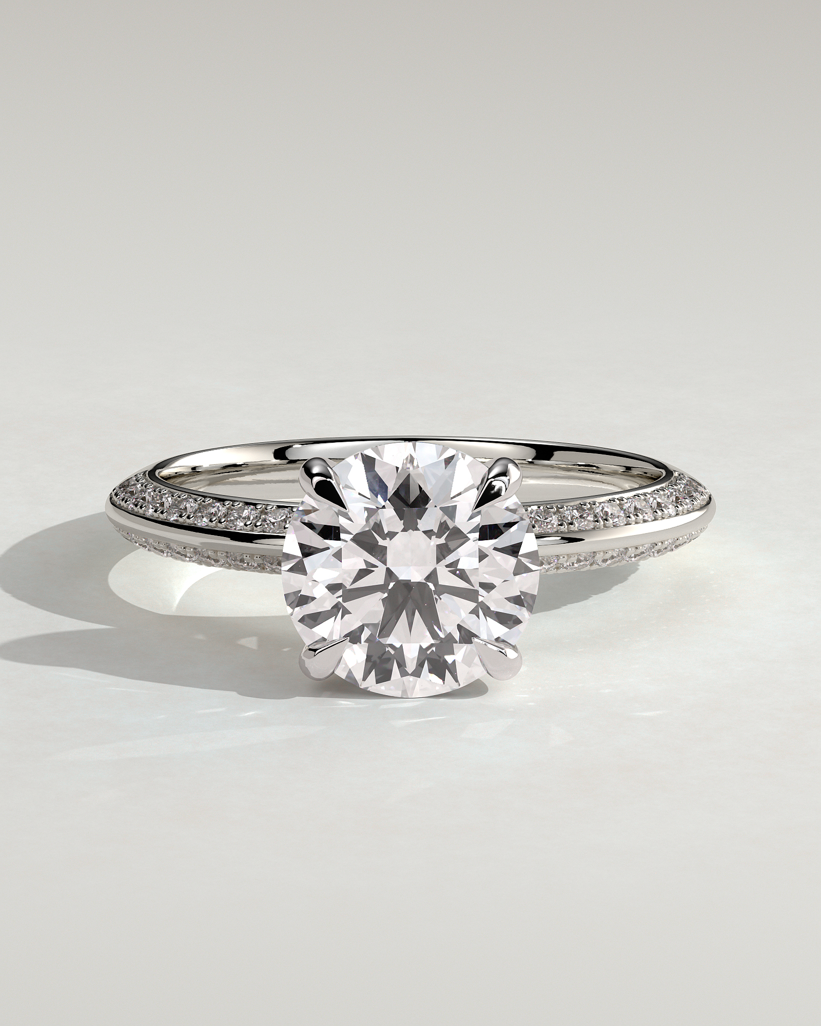 Melinda - 4 Claw Knife Edge Round Solitaire with Hidden Halo and Pav - 18k White Gold