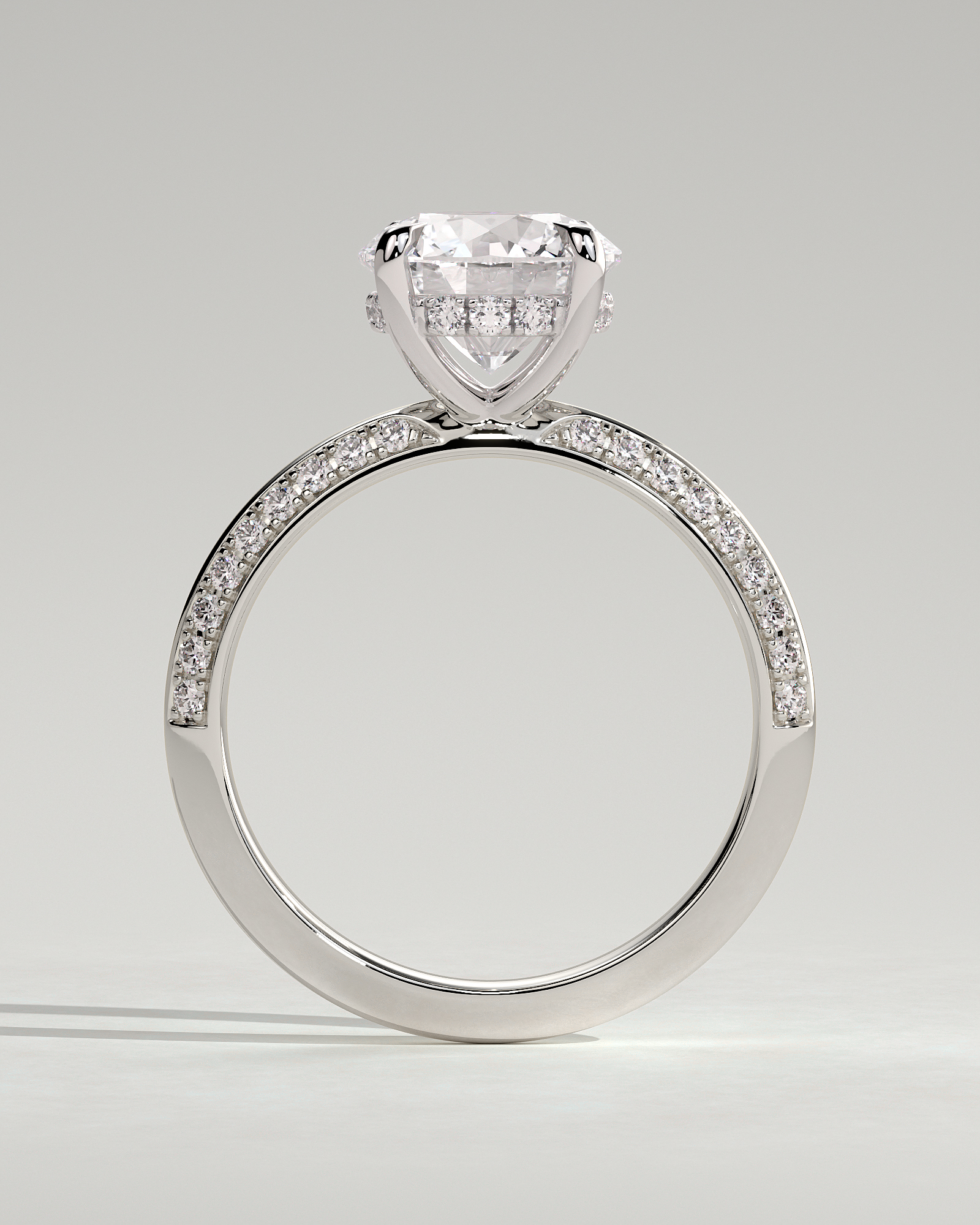 Melinda - 4 Claw Knife Edge Round Solitaire with Hidden Halo and Pav - 18k White Gold