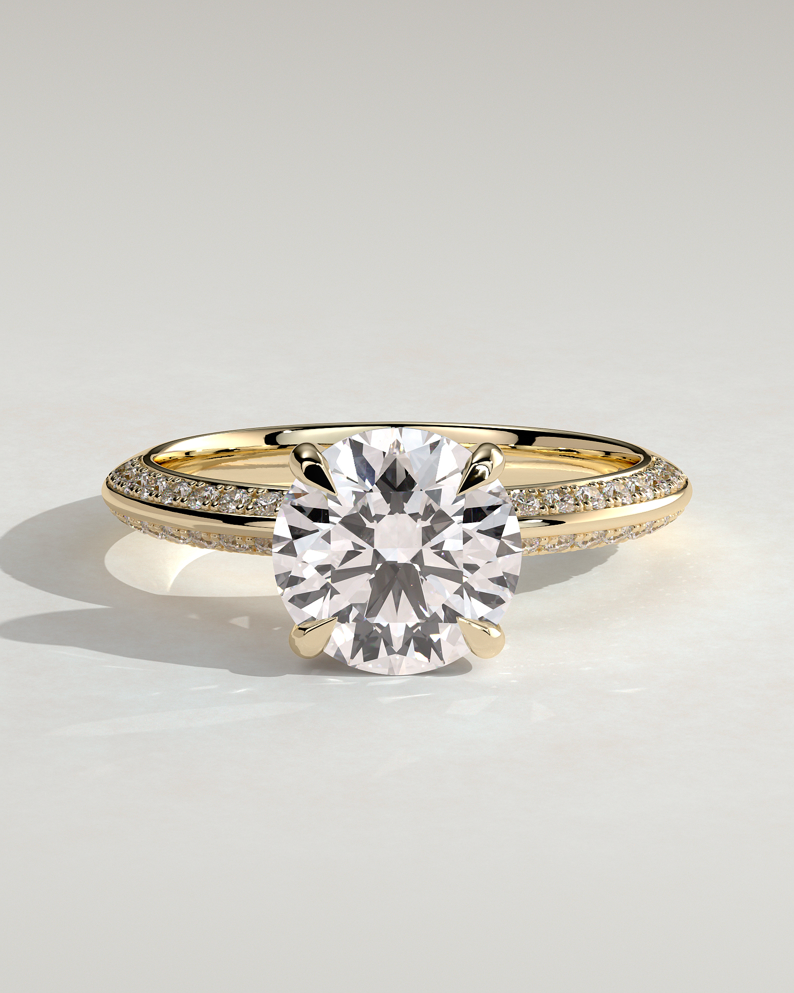 Melinda - 4 Claw Knife Edge Round Solitaire with Hidden Halo and Pav - 18k Yellow Gold