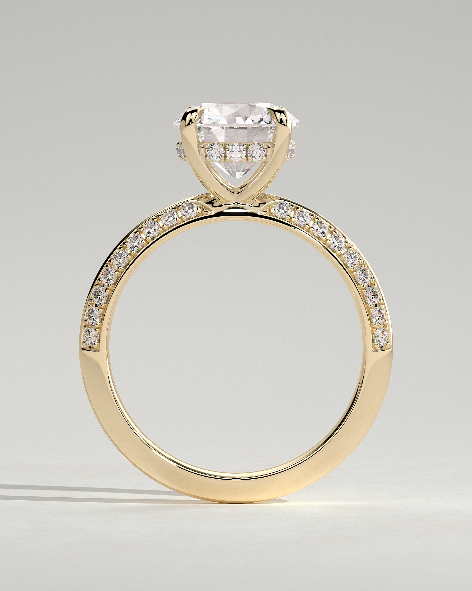 Melinda - 4 Claw Knife Edge Round Solitaire with Hidden Halo and Pav - 18k Yellow Gold