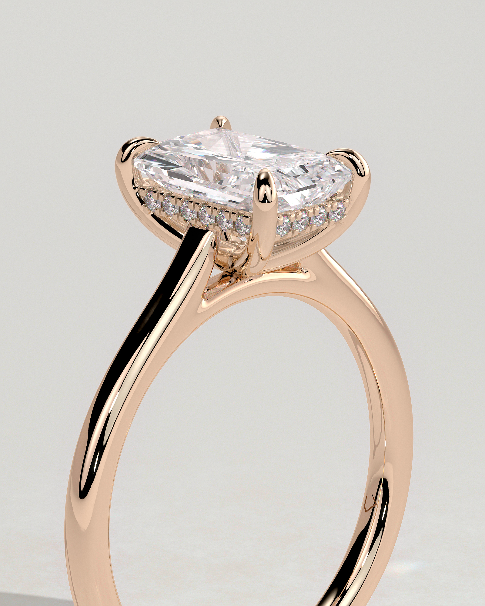 Jane - Emerald Solitaire with Hidden Halo and Cathedral Setting - 18k Rose Gold