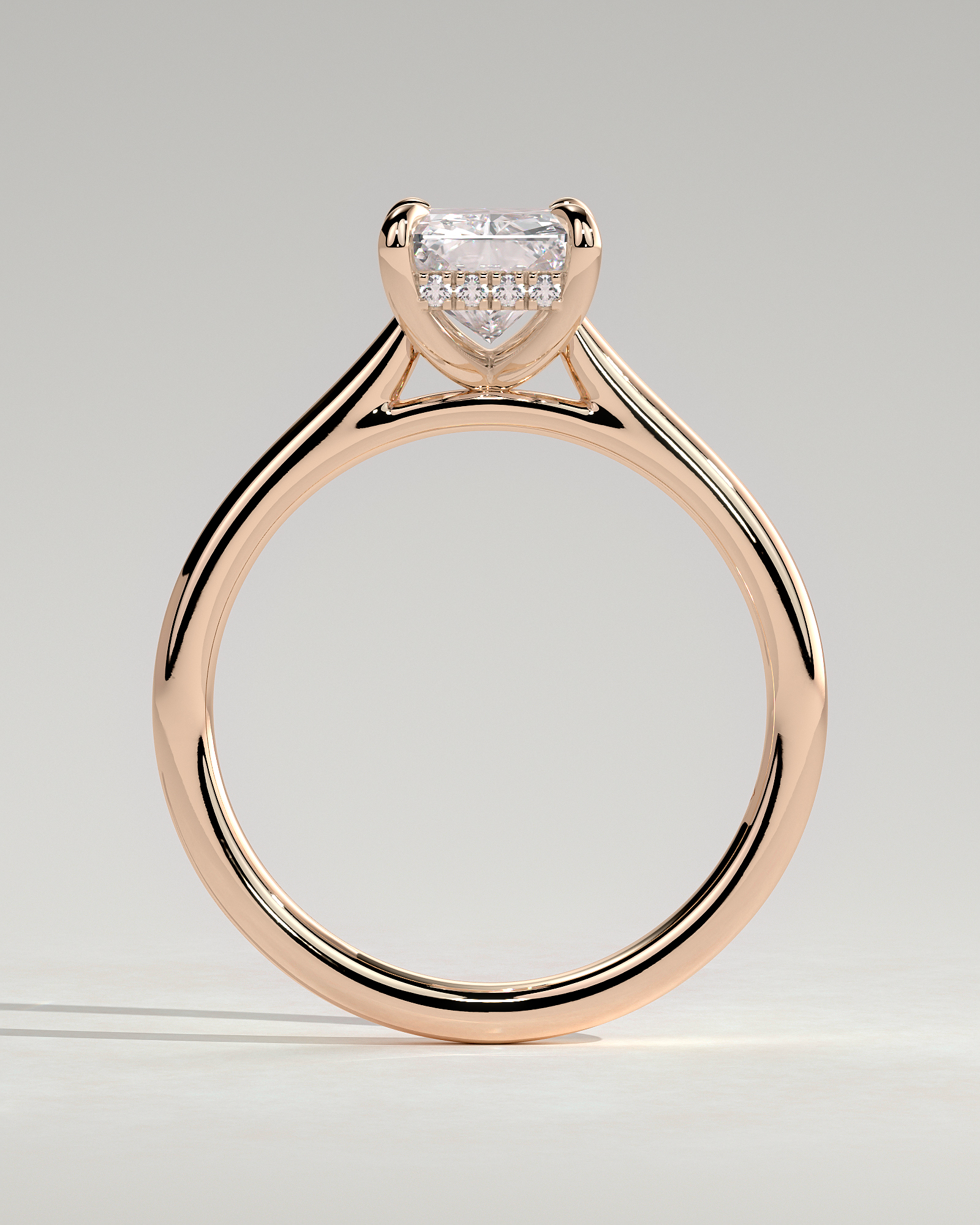 Jane - Emerald Solitaire with Hidden Halo and Cathedral Setting - 18k Rose Gold