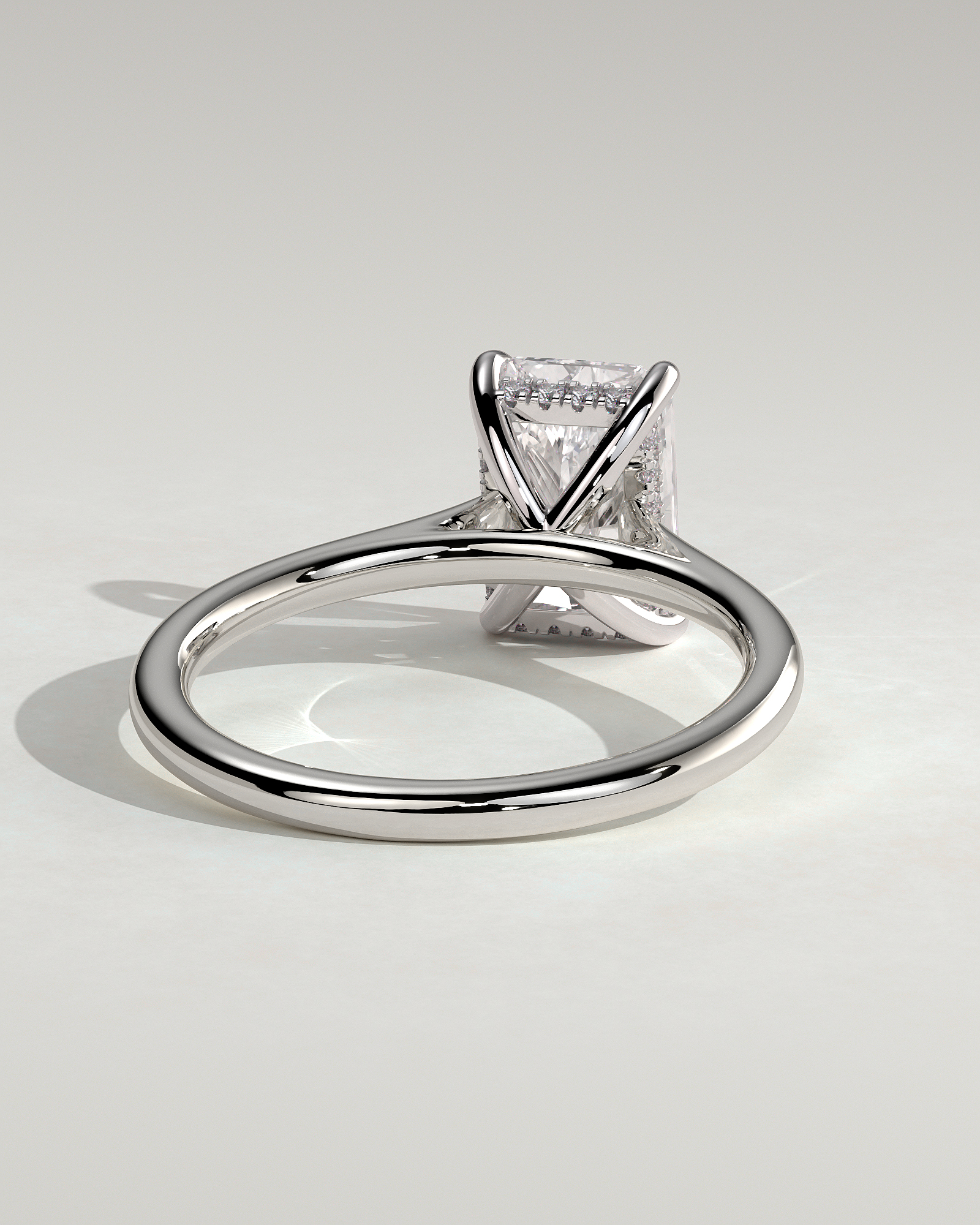 Jane - Emerald Solitaire with Hidden Halo and Cathedral Setting - 18k White Gold