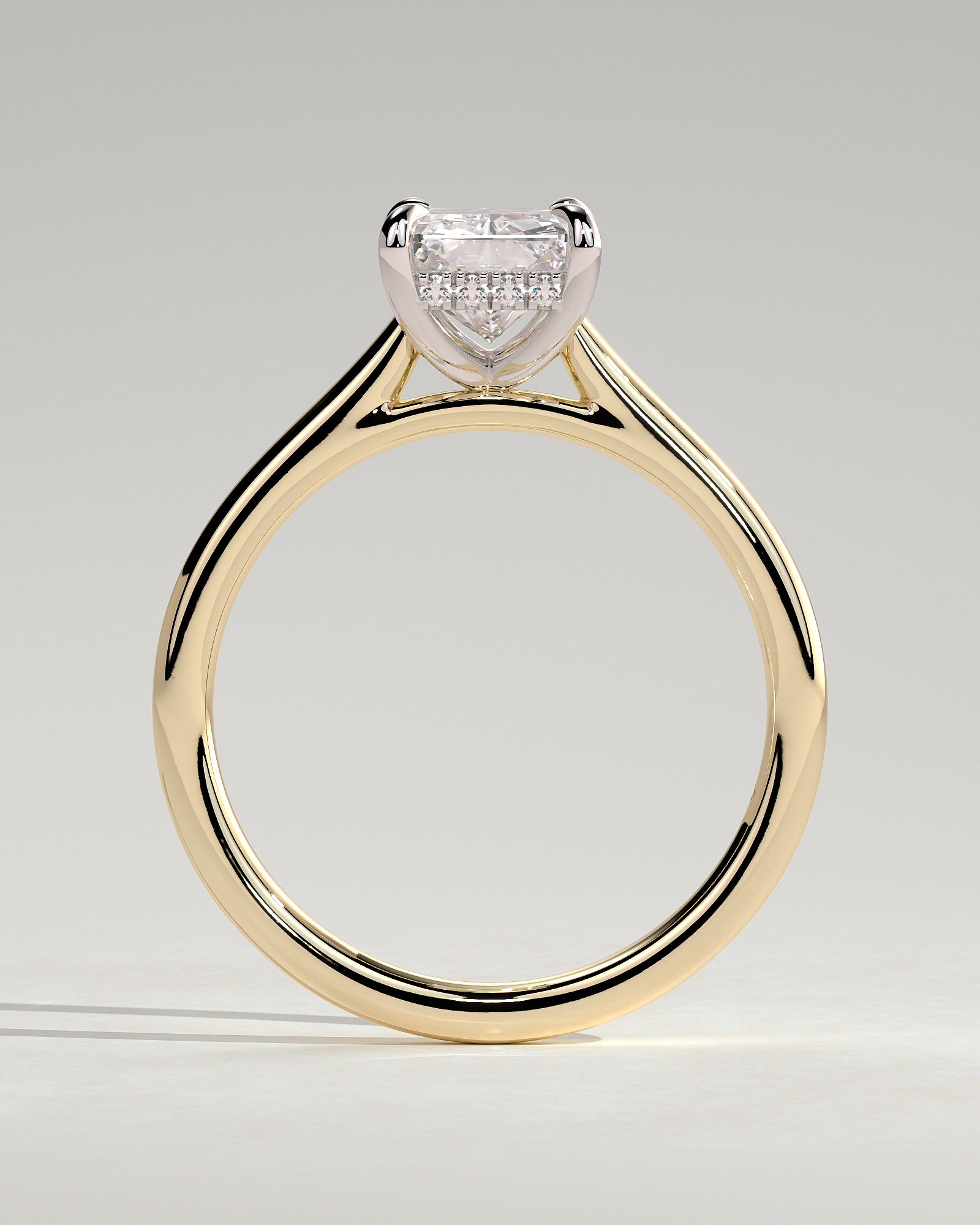 Jane - Emerald Solitaire with Hidden Halo and Cathedral Setting - 18k Yellow Gold / 18k White Gold